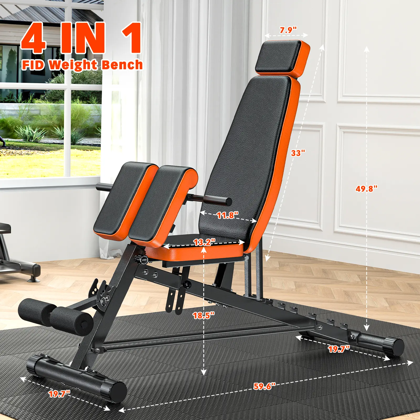 Multi-Functional FID Weight Bench for Full All-in-One Body Workout – Hyper Back Extension, Roman Chair, Adjustable Ab Sit up Bench, Incline Decline Bench, Flat Bench,Support up to 1000lbs，Suitable for home workouts，outdoorfun