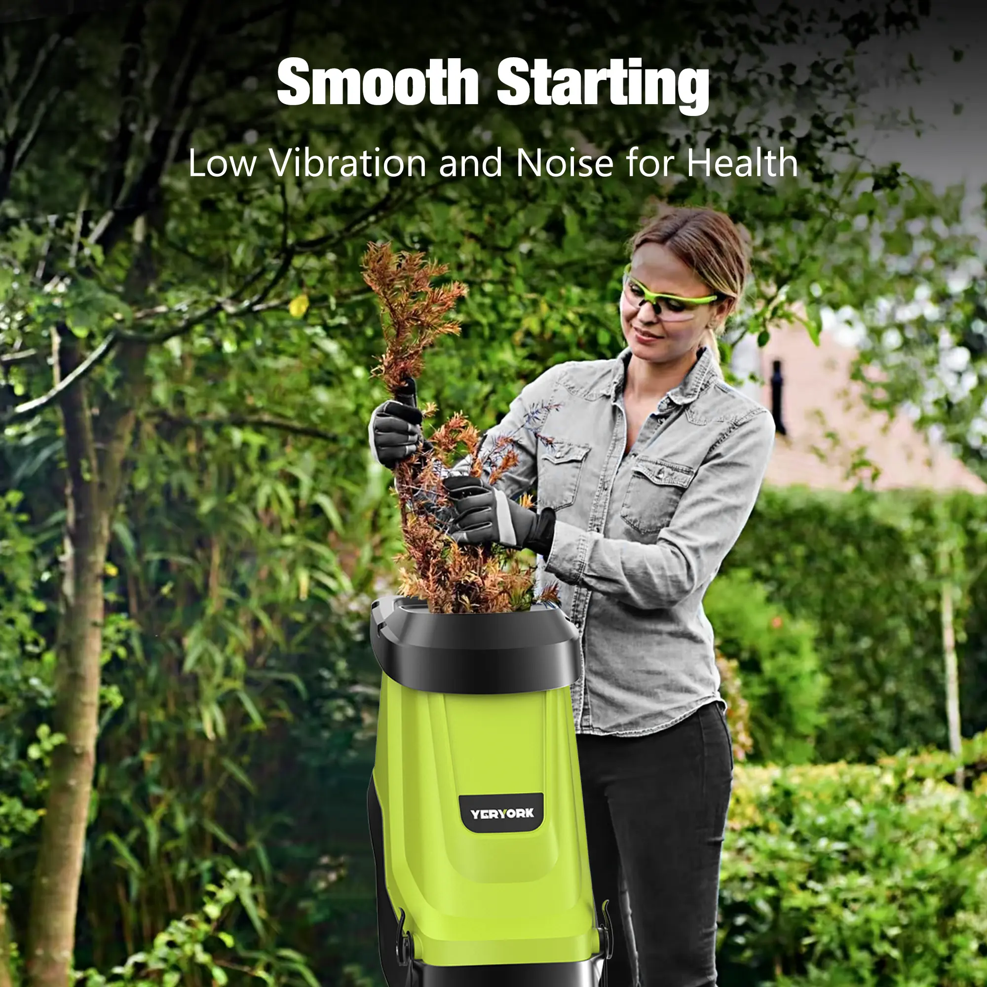 15-Amp Wood Chipper & Shredder, with 1.8" Feed Hopper, 45L Collection Bag, for Yard Waste, Branches, and Leaves.