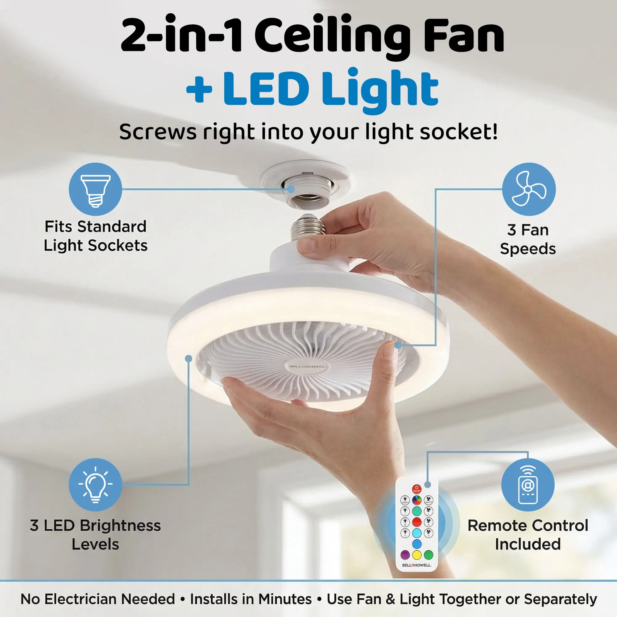Socket Air - Light Socket Fan Light with RGB Color Changing