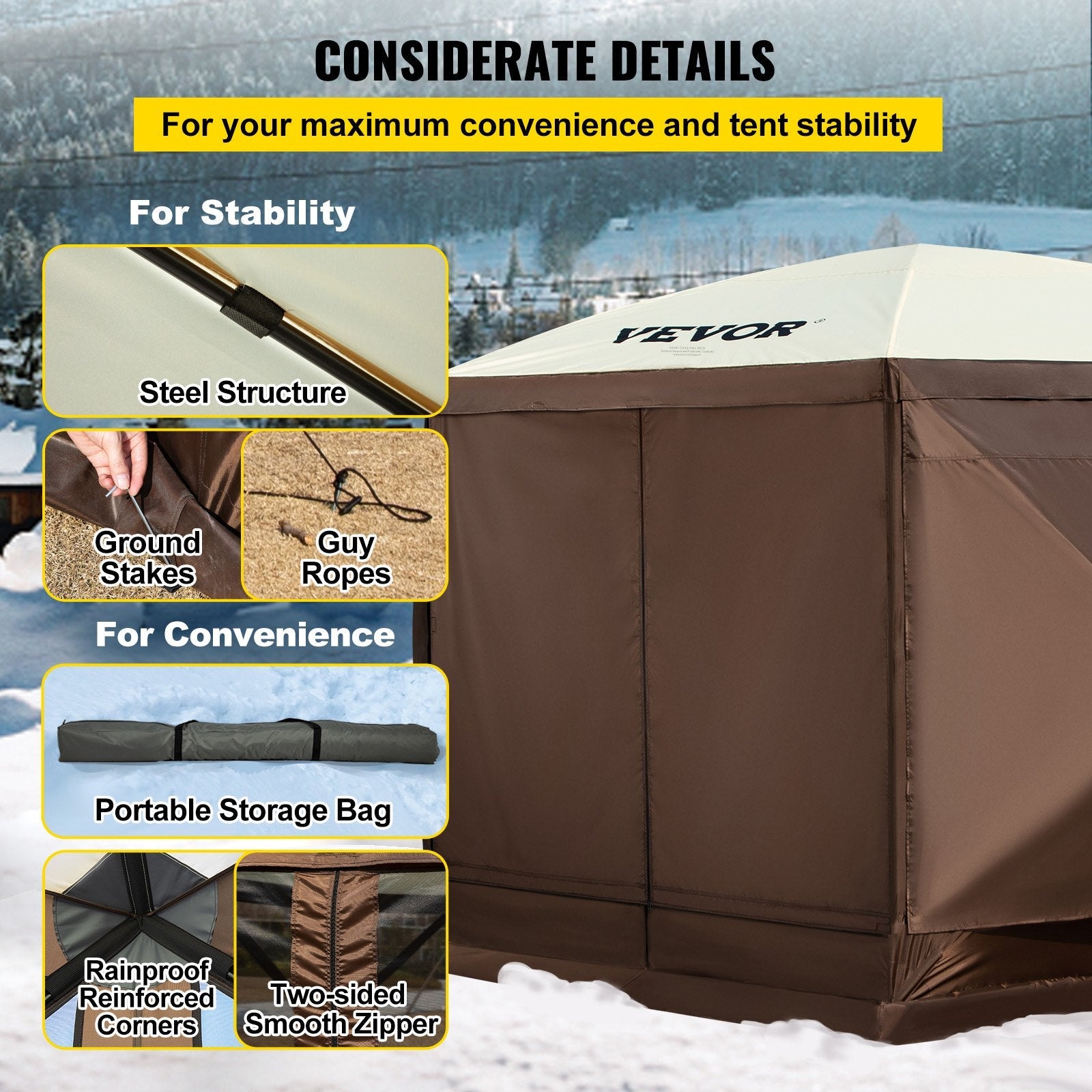 Special Offer Camping Gazebo Screen Tent, 12*12ft, 6 Sided Pop-up Canopy Shelter Tent with Mesh Windows, Portable Carry Bag, Stakes, Large Shade Tents for Outdoor Camping