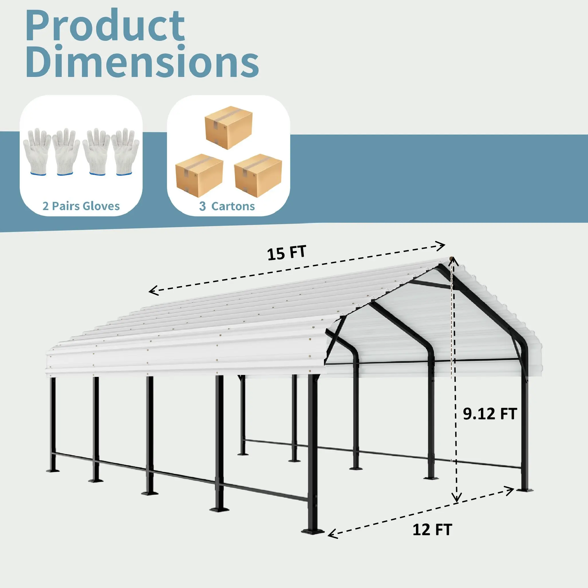 Carport, 12x20x8.5 FT Heavy Duty Steel Carport Canopy for Outdoor Activities and Events, Iron Metal Carport Garage for Pickup, Boat, Car and Tractors
