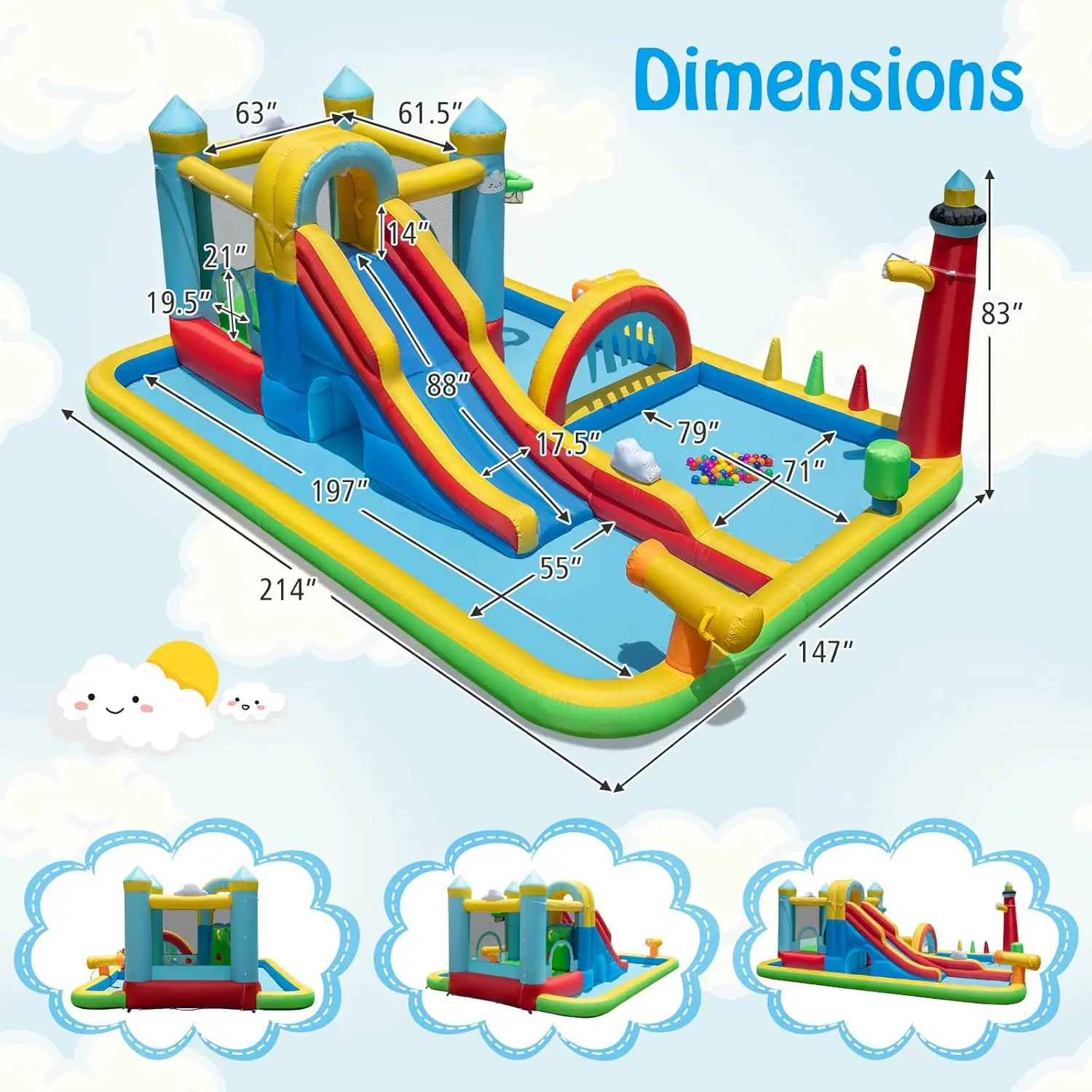 Inflatable Water Slide Bounce House with Air Blower, Backyard Water Park for Kids