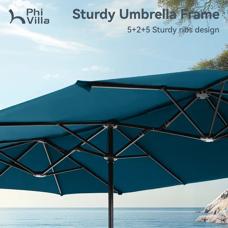 15FT Double-Sided Patio Umbrella with LED Lights | Waterproof Outdoor Shade