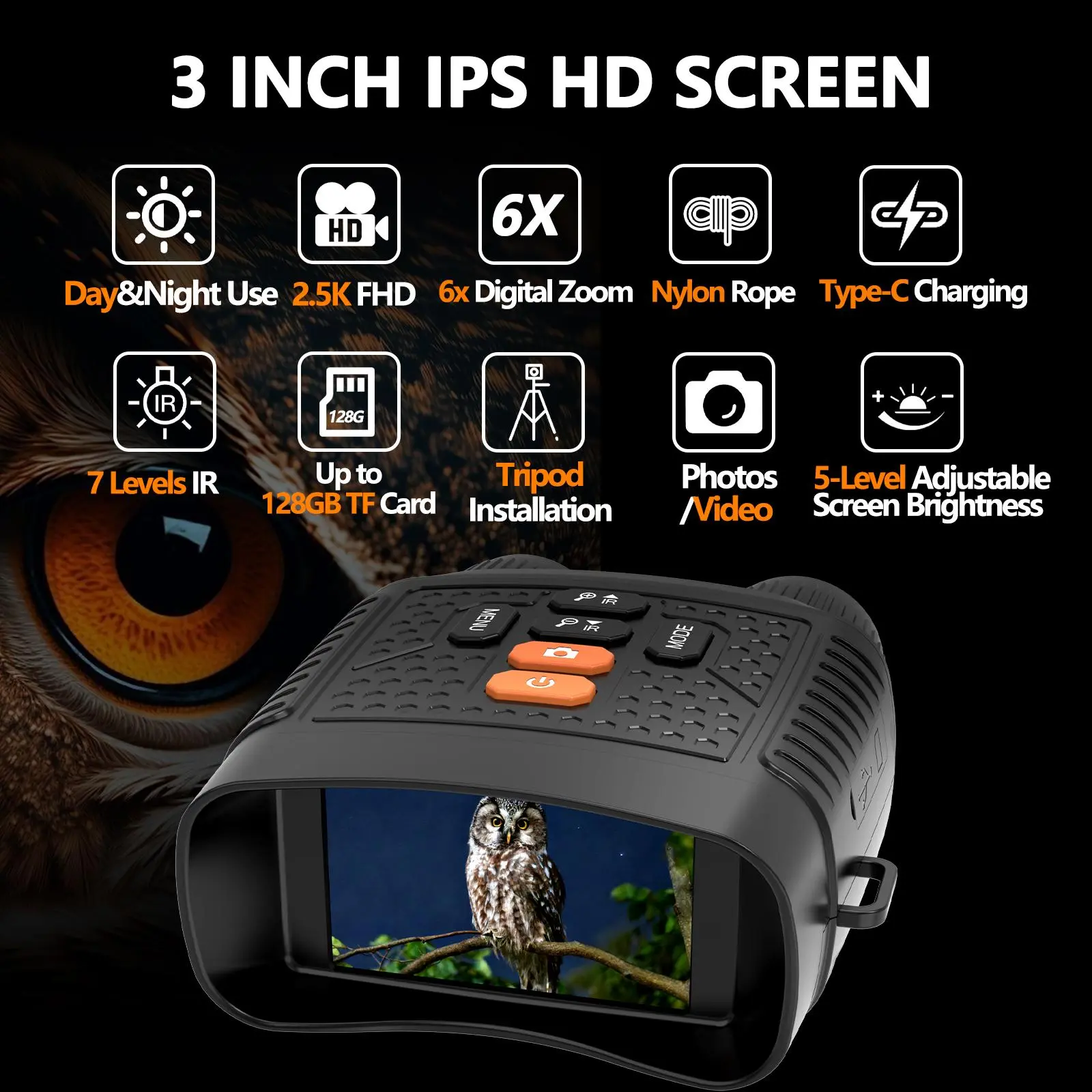 Night Vision Goggles-Night Vision Binoculars,2000 mAh Battery,7 Levels Infrared,6X Digital Zoom(Wildlife Observation,Hunting,Camping)