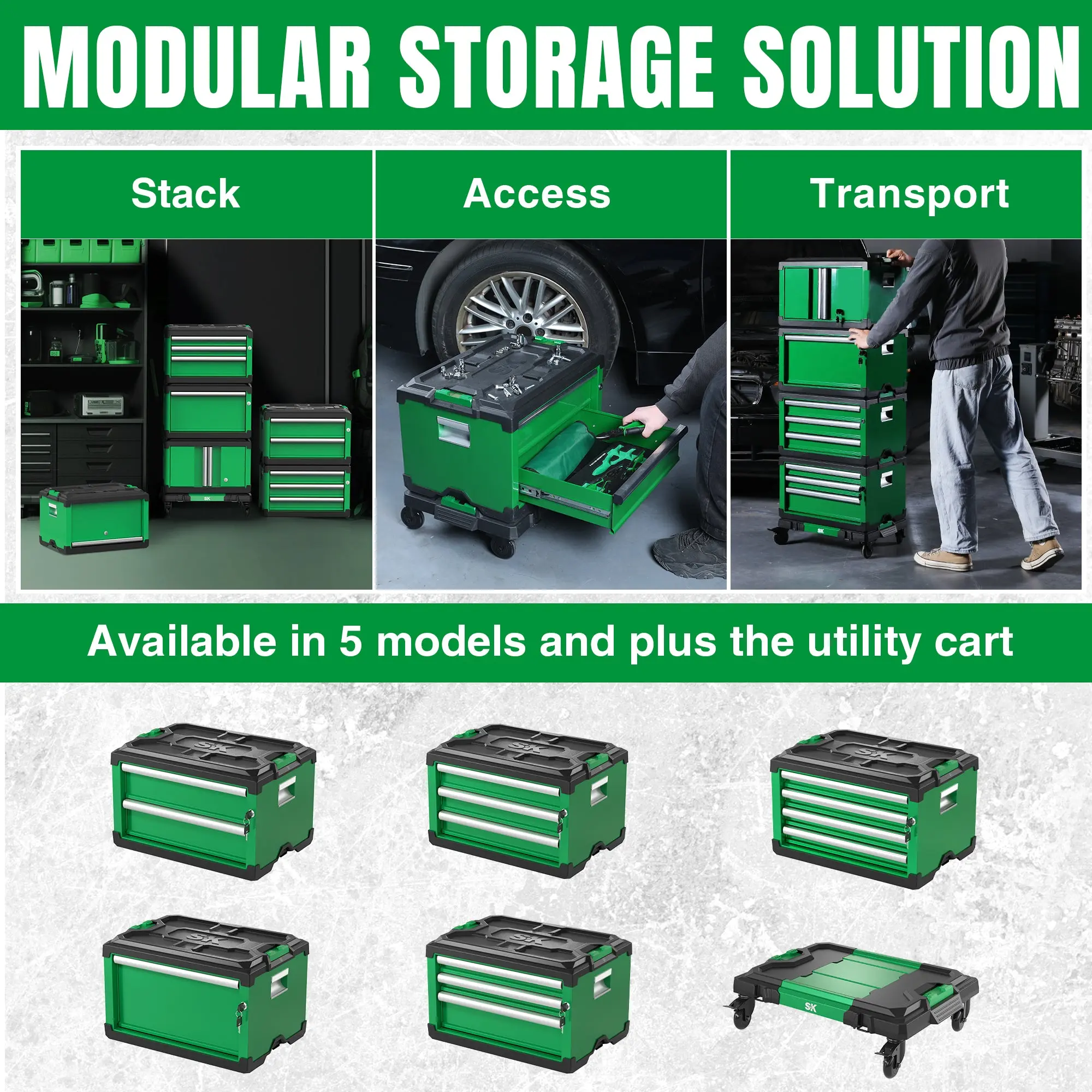 Modular Stackable Storage Toolbox, 3-Drawer