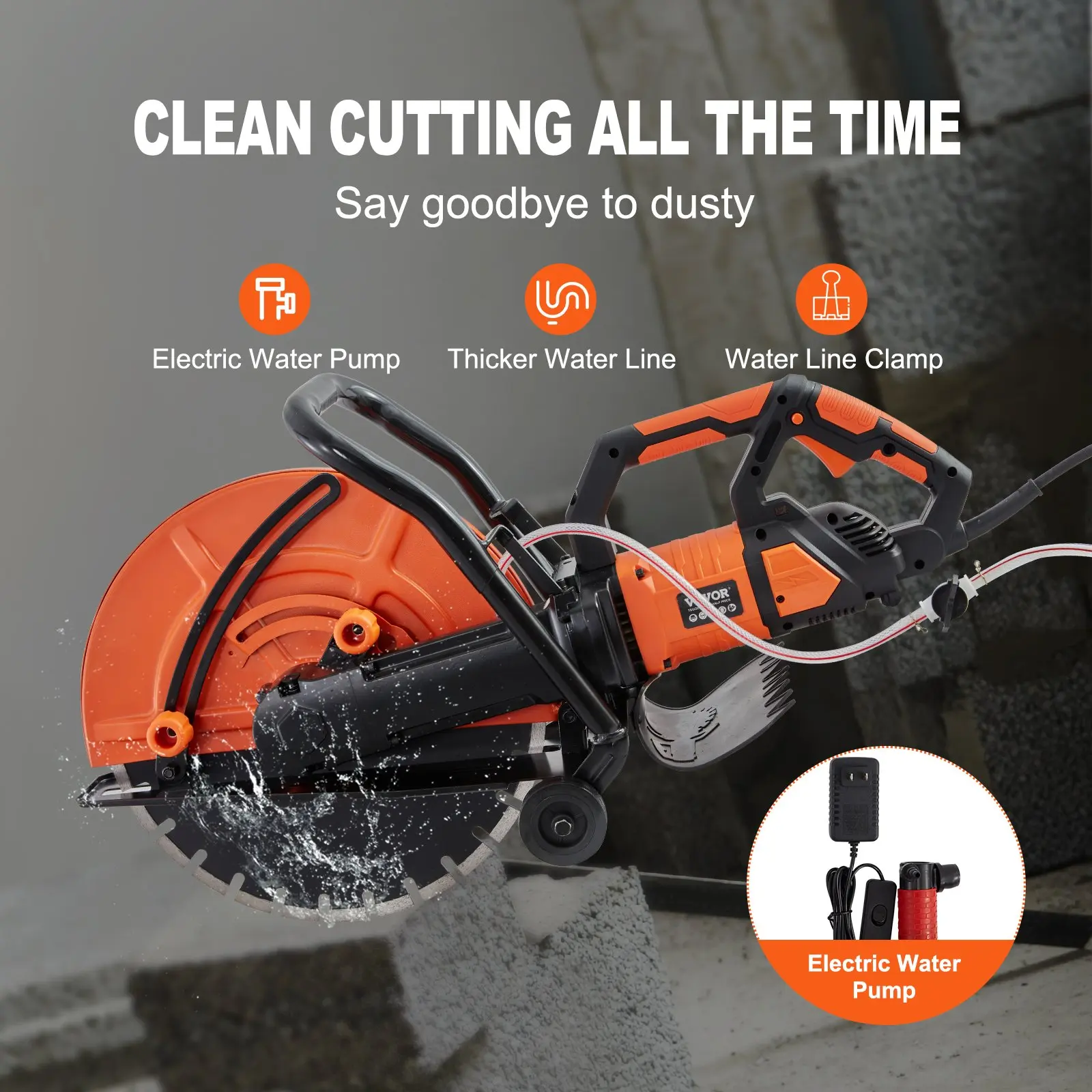 16'' Electric Concrete Saw – 3200W Circular Cutter with 6'' Cutting Depth, Water Pump & Blade for Stone & Brick