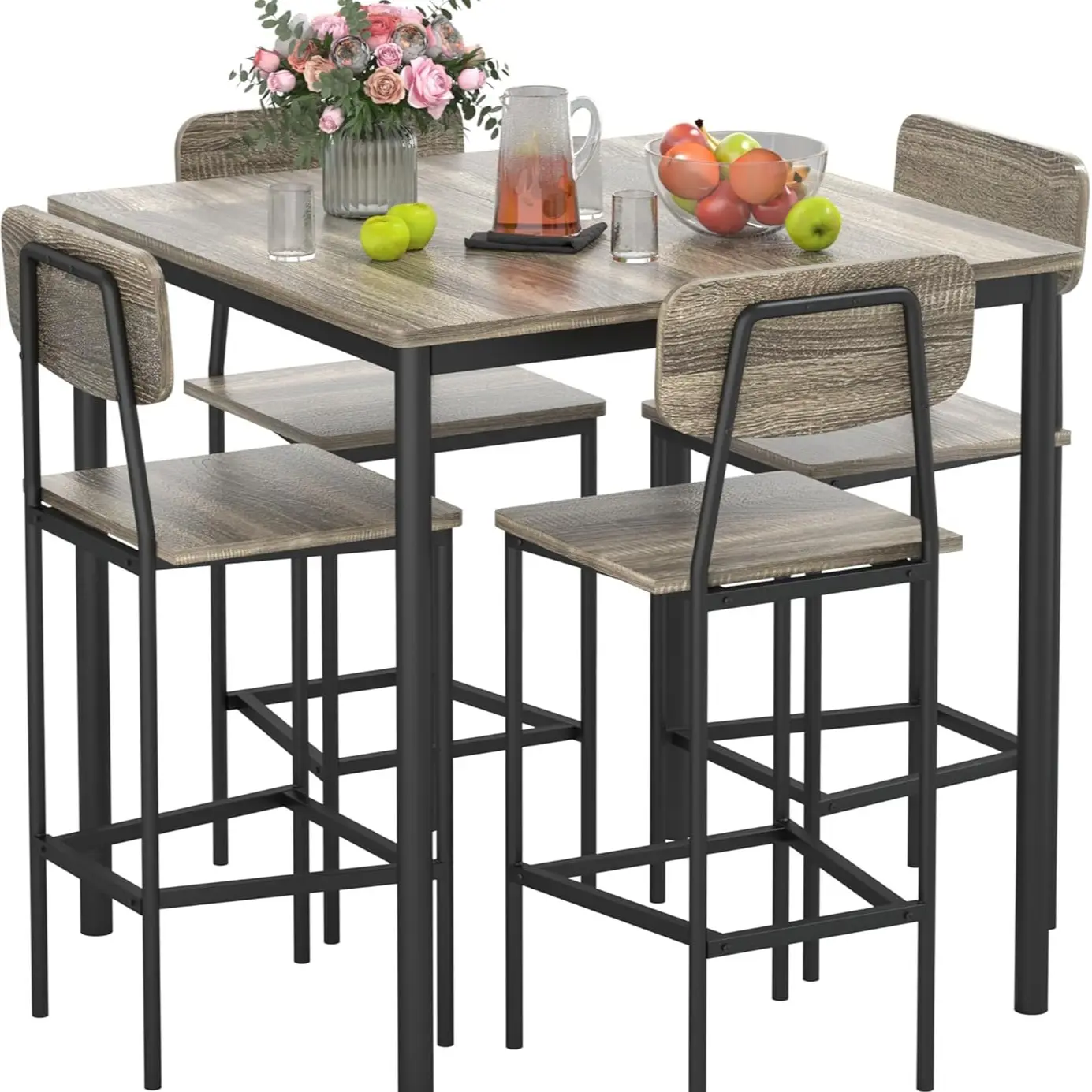 Dining Table Set for 4 – Space-Saving Retro Kitchen Table & Chair Set with Durable Metal Frame