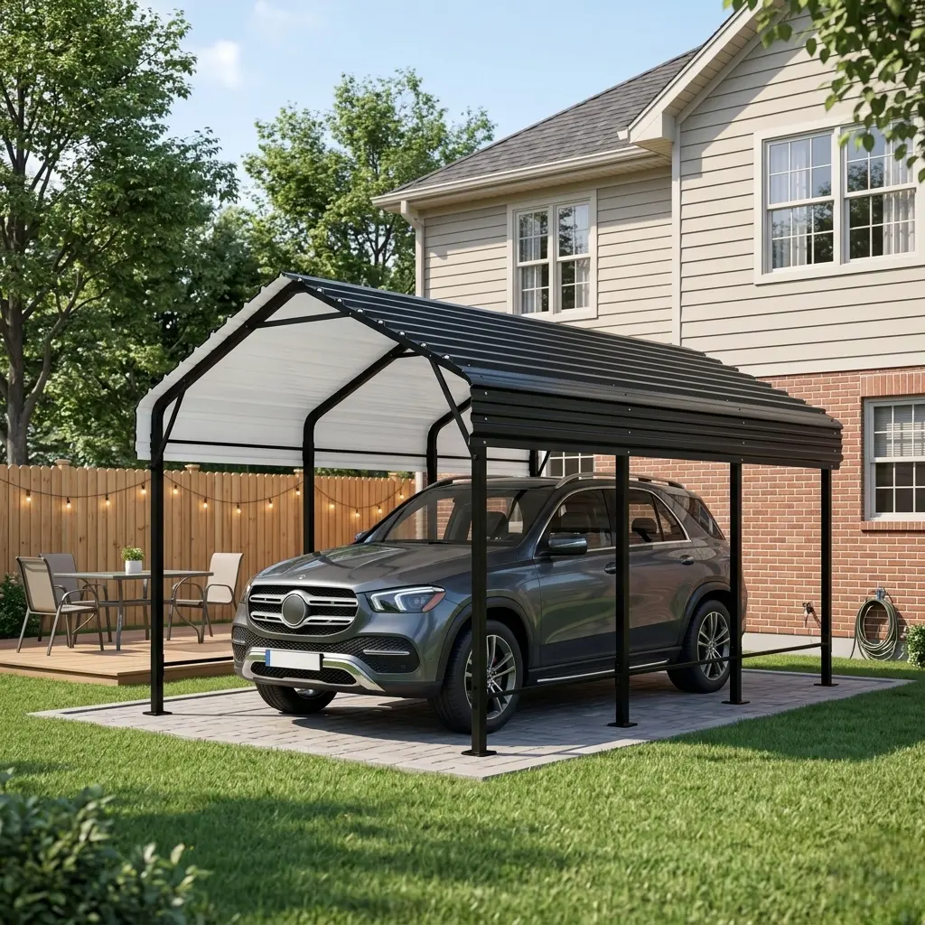 Carport, 12x20x8.5 FT Heavy Duty Steel Carport Canopy for Outdoor Activities and Events, Iron Metal Carport Garage for Pickup, Boat, Car and Tractors