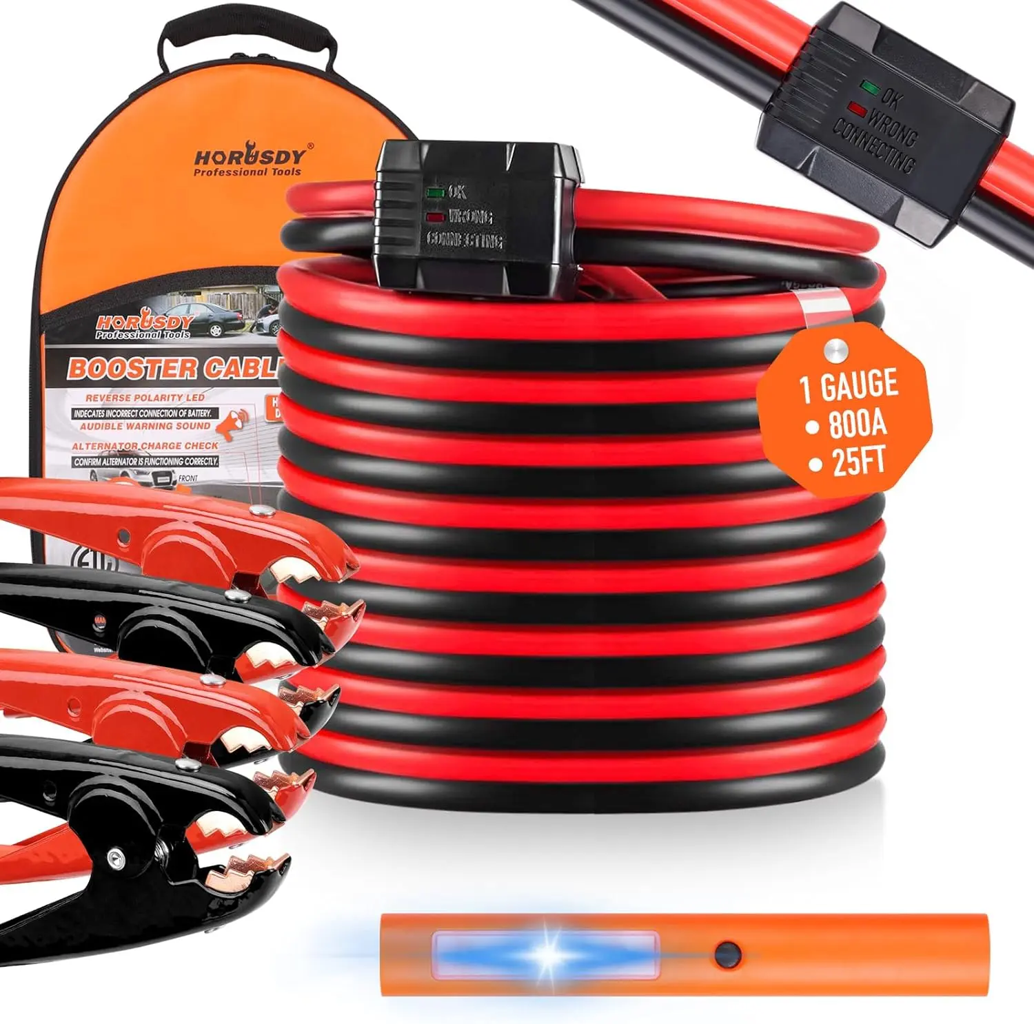 25FT Jumper Cables, 1-Gauge 800A Heavy Duty Jumper Battery Cables 25 Ft Booster Jump Start