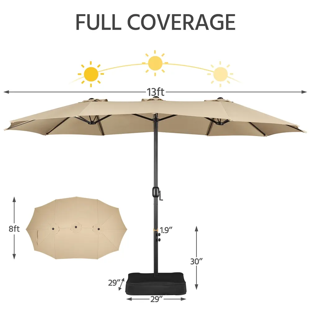 【On Sale】Massive 15/13ft Double-Sided Patio Umbrella | Heavy Duty & 2 Sandbags Included, Easy Crank for Garden Pool and Lawn
