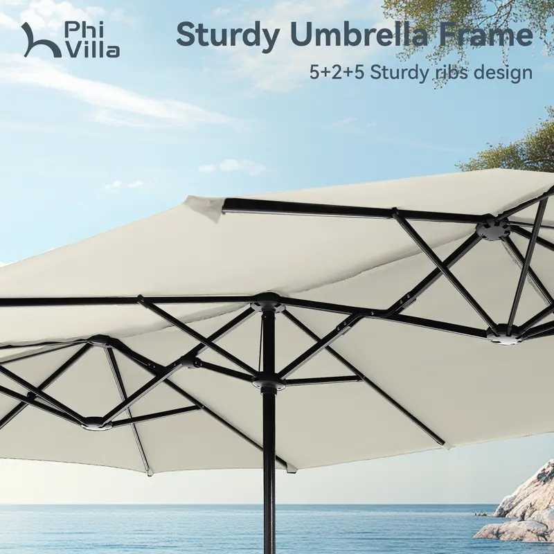 15FT Double-Sided Patio Umbrella with LED Lights | Waterproof Outdoor Shade