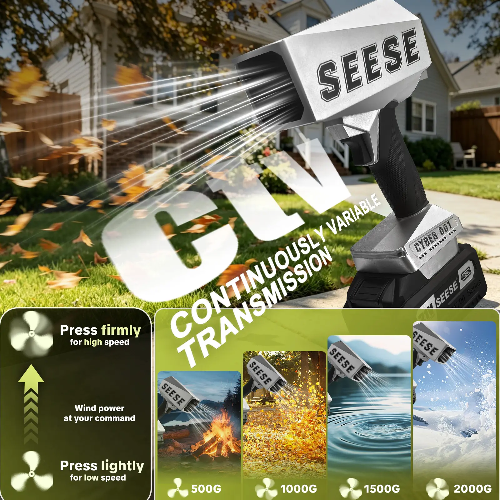 2000G Cyber Cordless Leaf Blower Violent TurboFan,120 MPH+,BrushlessPure Copper Motor Jet Fan With Battery,CordlessTurbo Super Power Air Duster, Car Drying after Wash