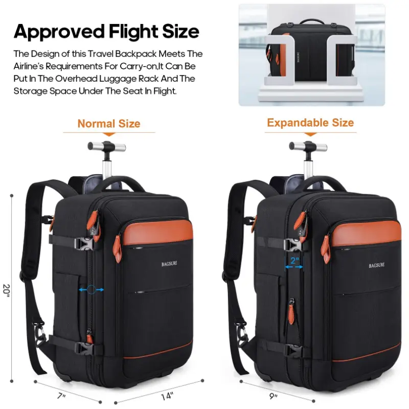 Rolling Backpack with Wheels 17.3 Inch Carry-On Laptop Backpack for Men Women Large Capacity Durable Travel Backpack with USB Port & Anti-Theft Features