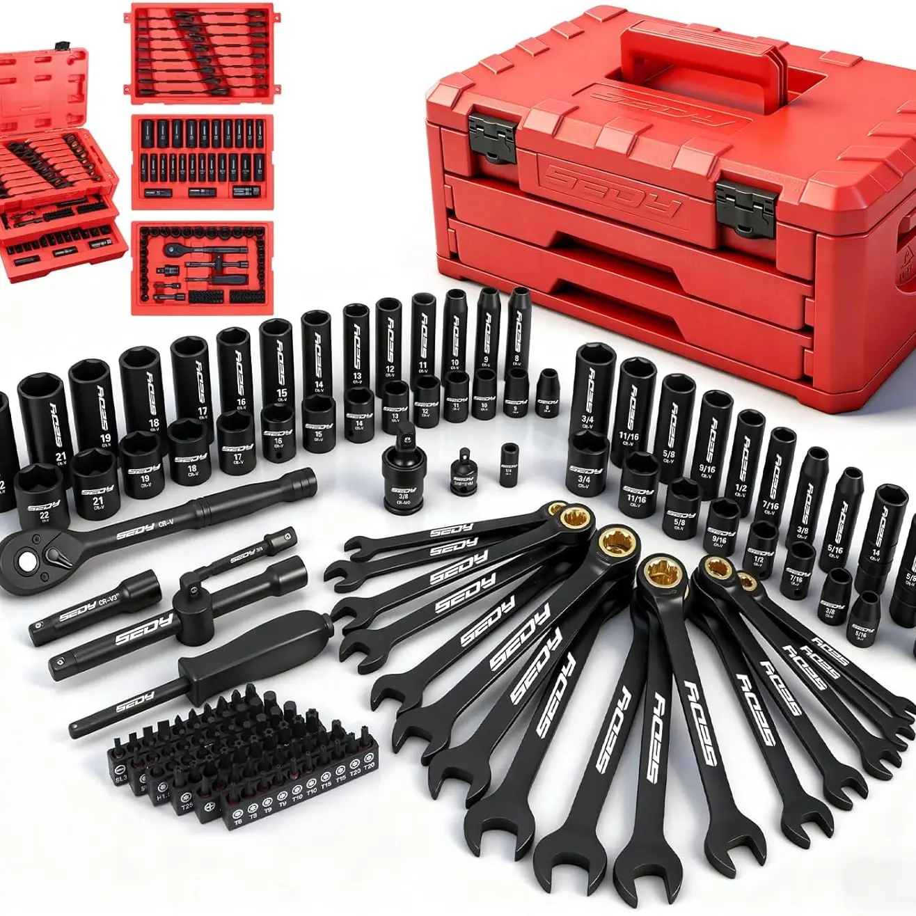 Premium 132-Piece Mechanics Tool Set - SAE/Metric Wrenches