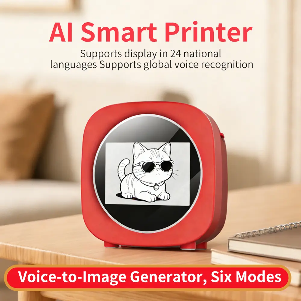Smart Voice Sticker Printer - Wireless Thermal Maker with Interactive Screen & 5 Paper Rolls for Kids DIY & Learning