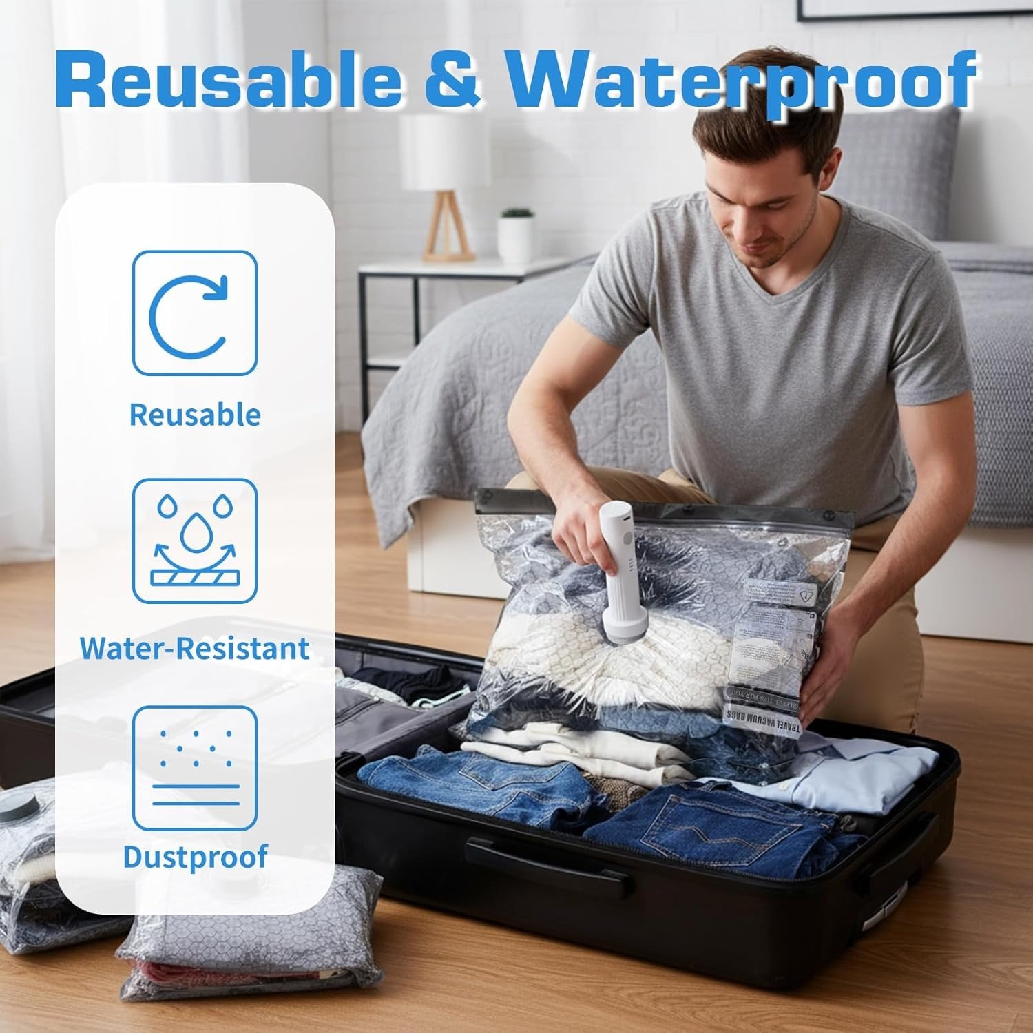 Last Day Hot Sale 49% OFF Rechargeable Vacuum Pump Travel Storage Bag Set