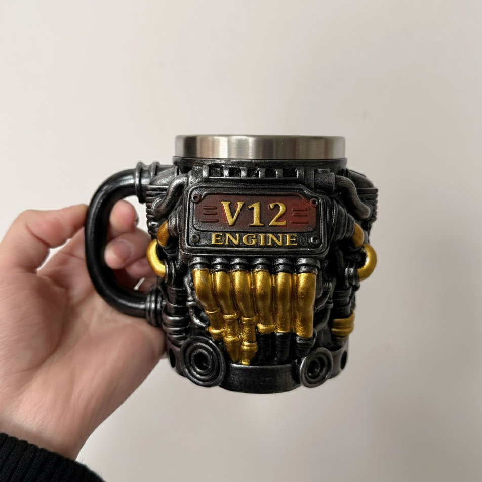 Engine-themed V8/V6 Stainless Steel Mug
