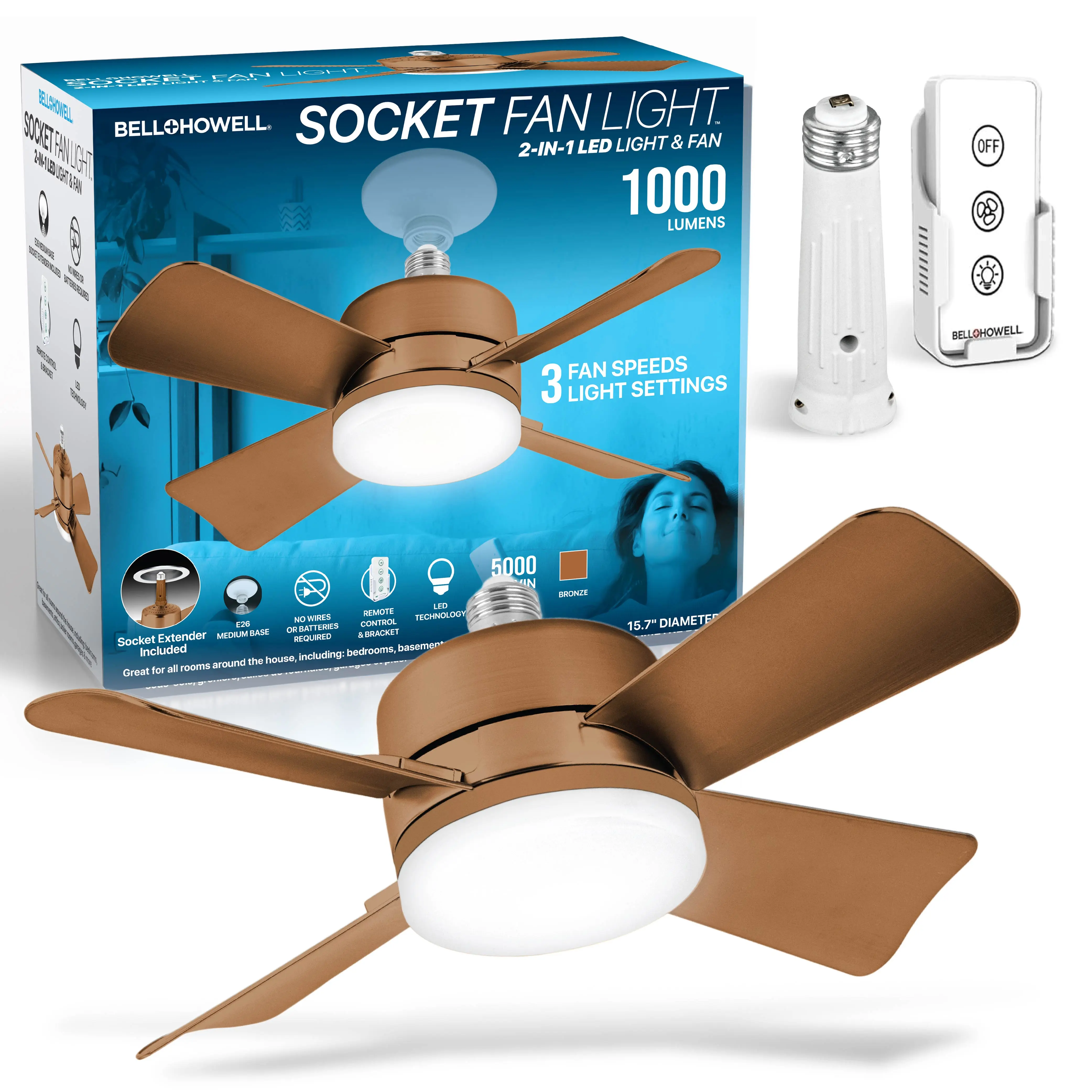 Socket Fan - Remote Controlled Socket Ceiling Fan & Light