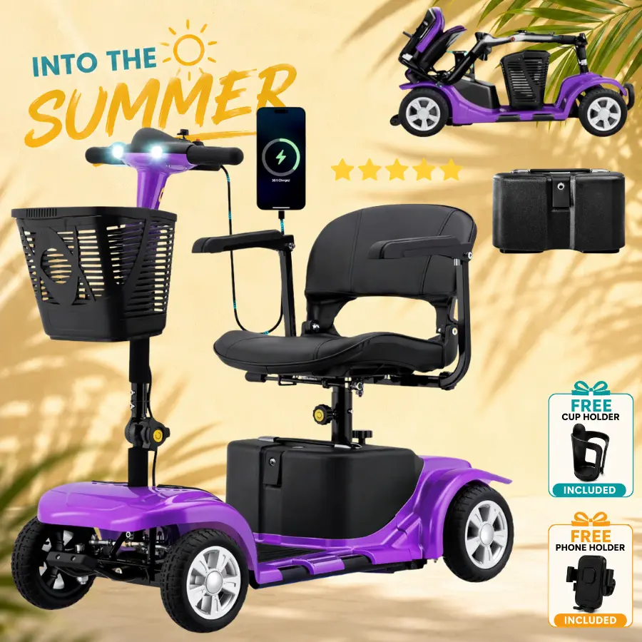 4-Wheel Portable Mobility Scooter – Electric Scooter with Removable Battery, LED Headlight & Basket, 300 lbs Capacity