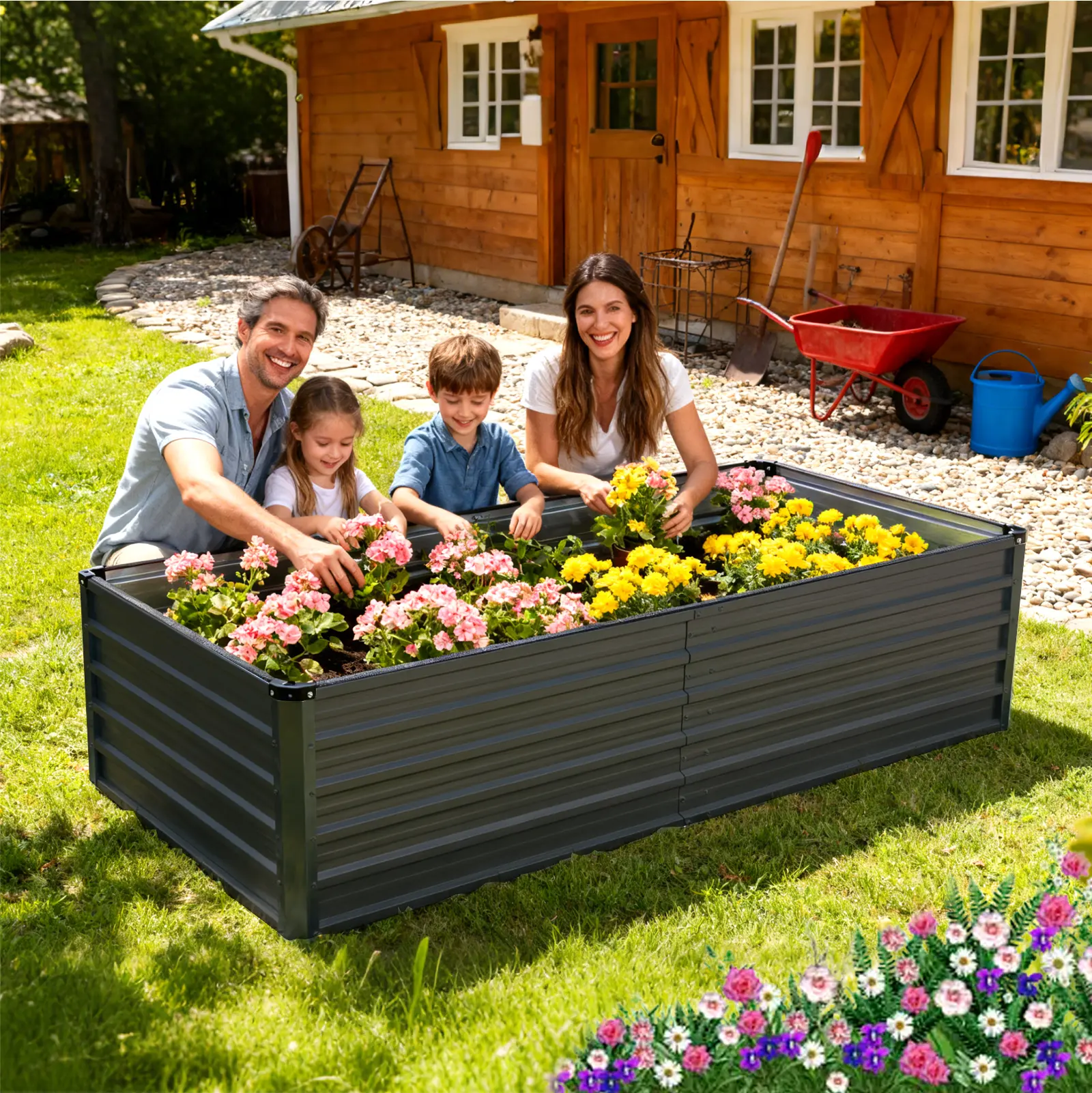 Raised Garden Bed, Outdoor Planter Box with Open Bottom Design