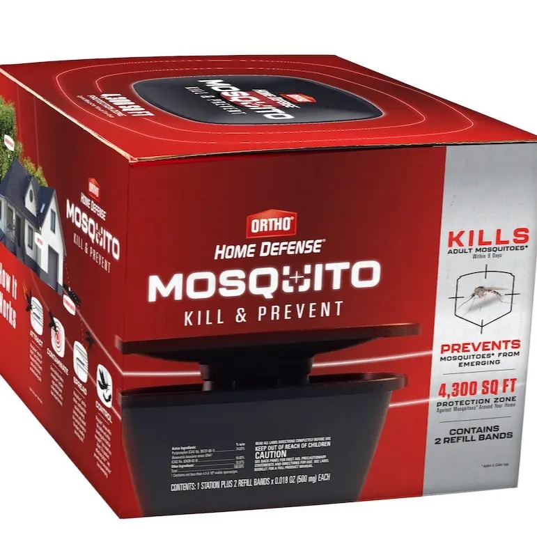 Home Defense Mosquito Kill and Prevent - 2 Month Protection, Controls Mosquitoes and Larvae, Easy-to-Use, Mosquito Killer Protects up to 4,300 sq. ft., 1 Station & 2 Bands