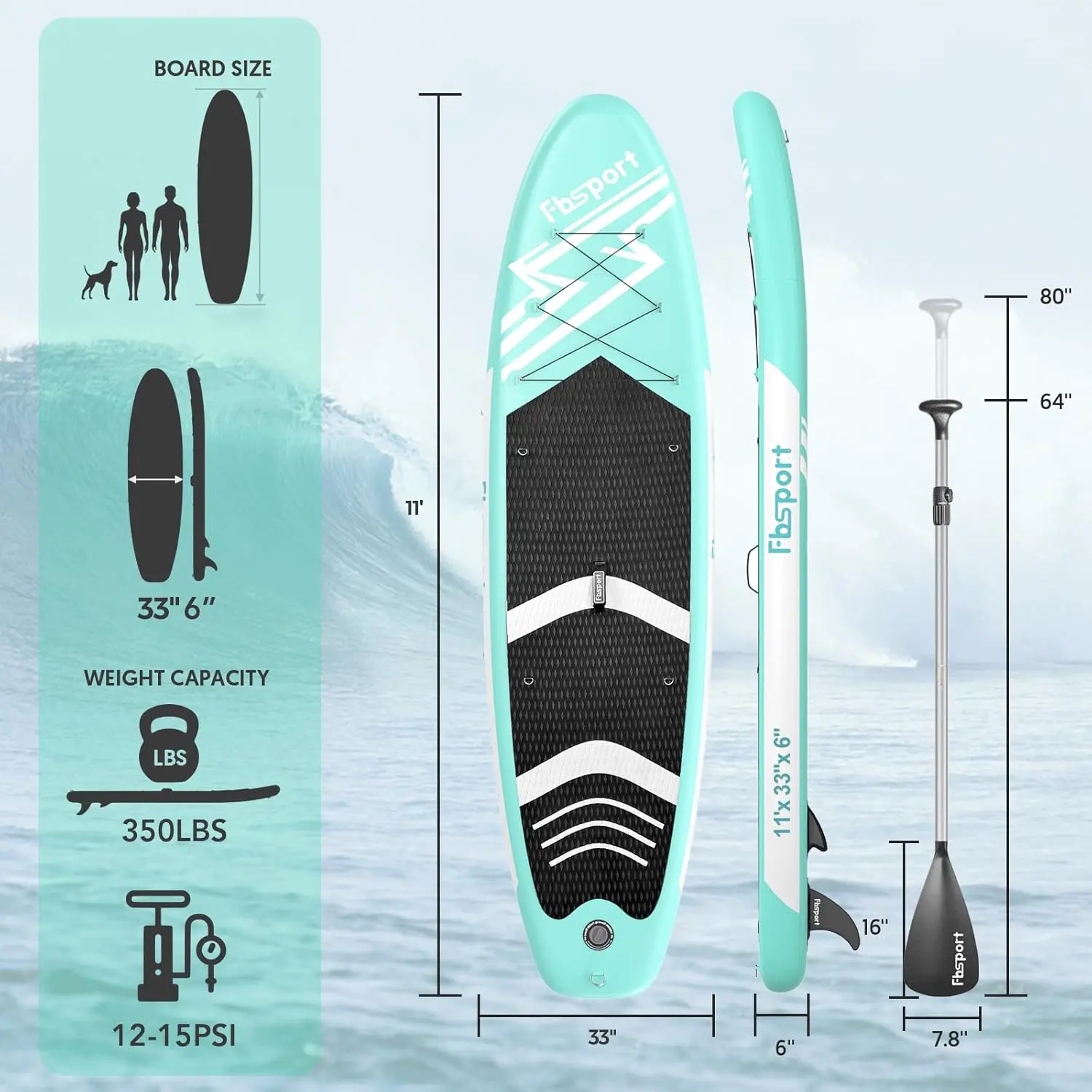 11' Premium Stand Up Paddle Board, Yoga Board with SUP Accessories & Carry Bag | Wide Stance, Surf Control, Non-Slip Deck, Leash, Paddle and Pump for Youth & Adult outdoorfun