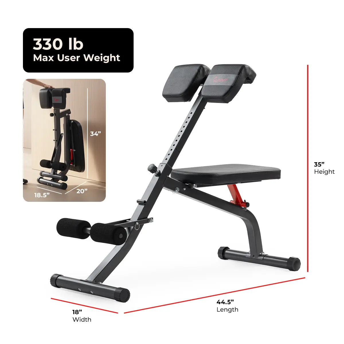 Adjustable Roman Chair Hyperextension Bench – Foldable Back, Core & Glute Training Equipment for Home Gym Workouts