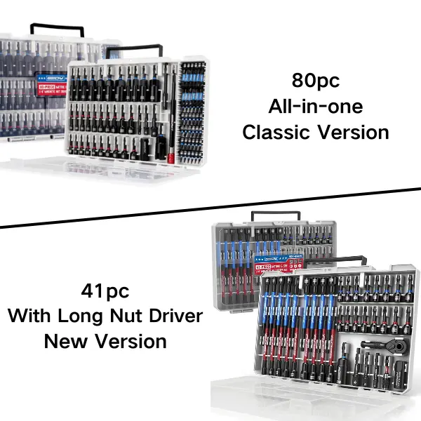 Magnetic Impact Nut Driver Set, 80pc or 41pc, Metric & SAE with Socket Adapters, Bit Holder, Wing Nut Driver, Universal Sockets, Quick Release Extension, Power Bits toolbox screwdriver set