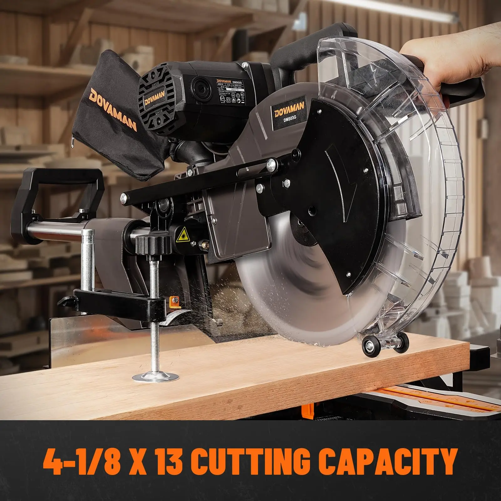 12 Inch Dual-Bevel Miter Saw 15-Amp 3800RPM, Ambidextrous Operation, 4.2x13in Cutting Capacity, Laser Guide, 0-45° Bevel & Miter Cut