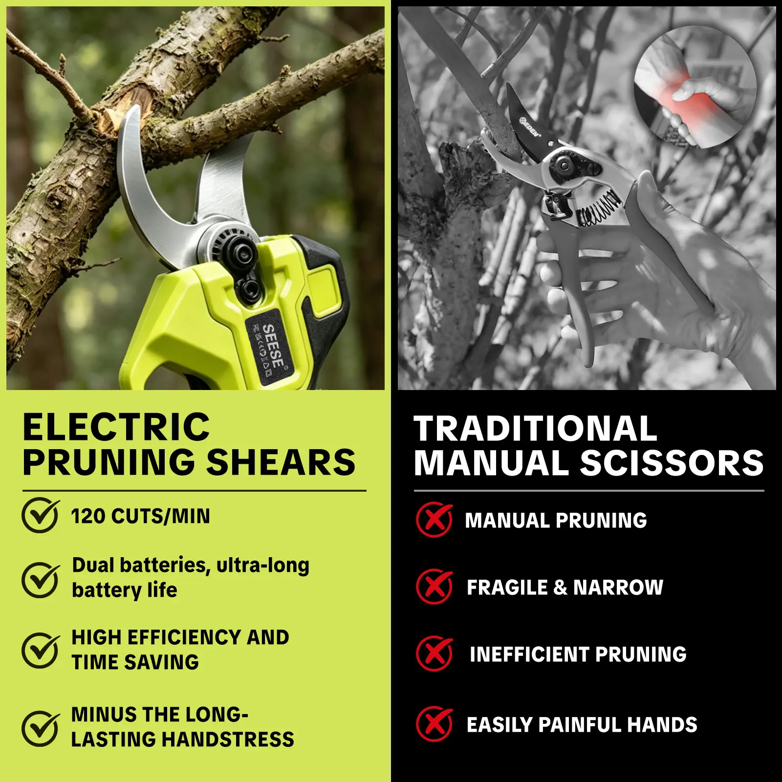 Electric Pruning Shears for Gardening: 1.25" Cutting Cordless Power Pruner, Brushless Motor, Dual21V Battery For Tree
