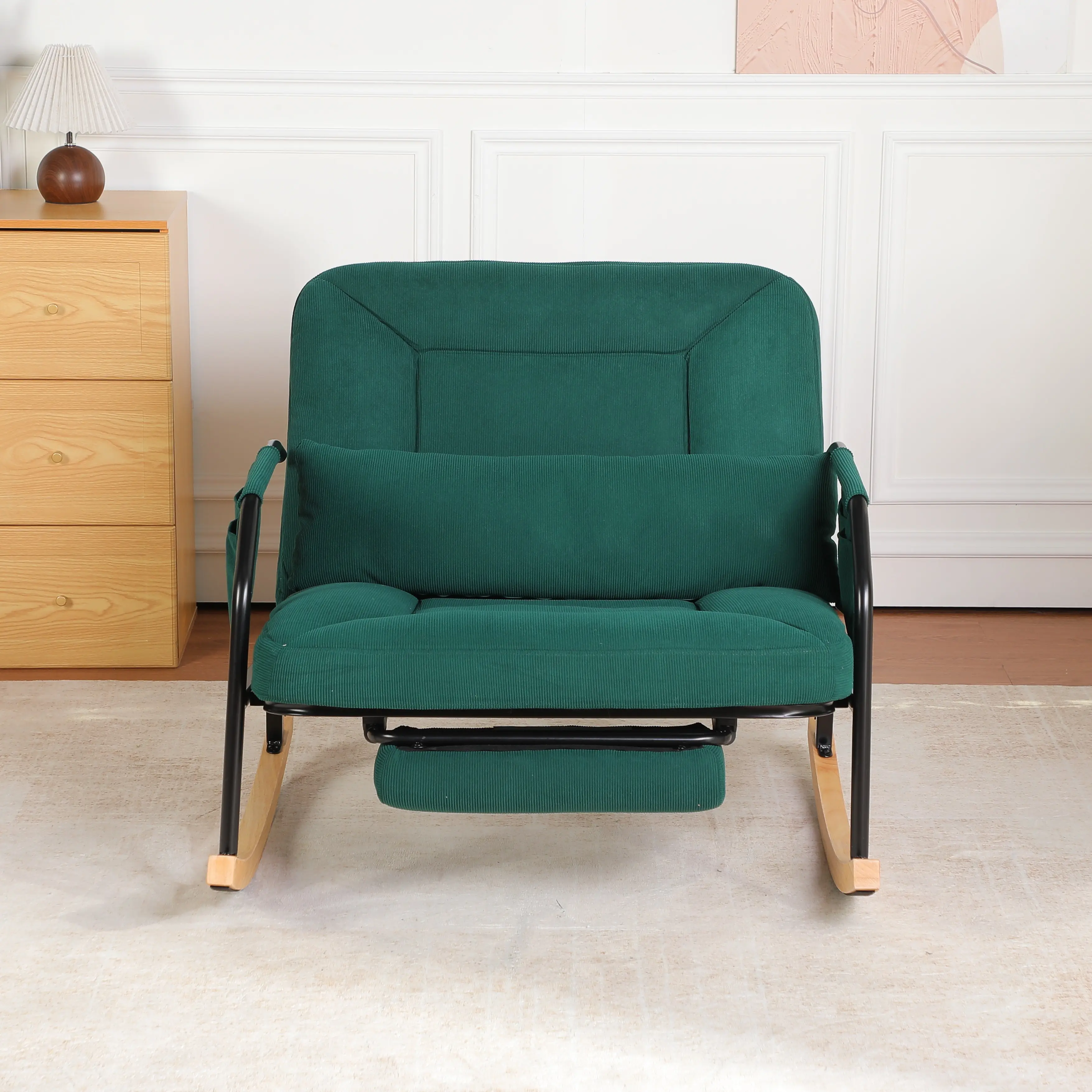 Roomy Nursery Rocking Chair with Corduroy Fabric
