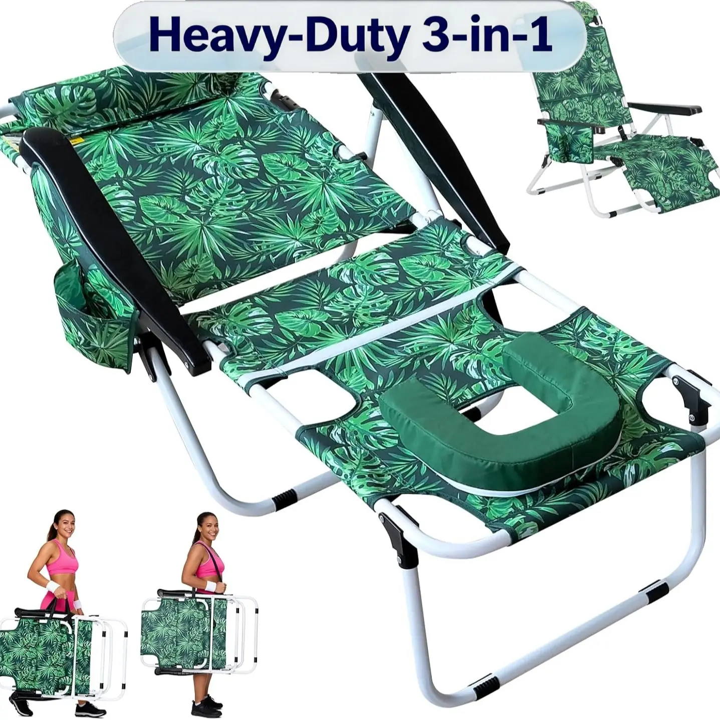 3-in-1 Sun Tanning Chair – Adjustable Folding Lounge Chair with Mat for Beach, Patio, Pool & Outdoor Relaxation