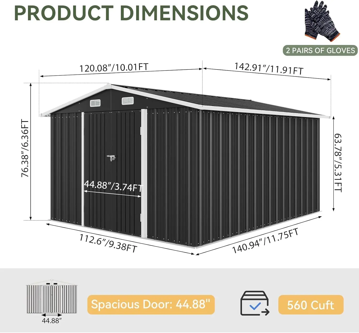 Outdoor Storage Shed Metal Garden Tool Shed with Sloping Roof Lockable Door for Patio Lawn Backyard Black Organizer for Garden Tools & Shelf Organization