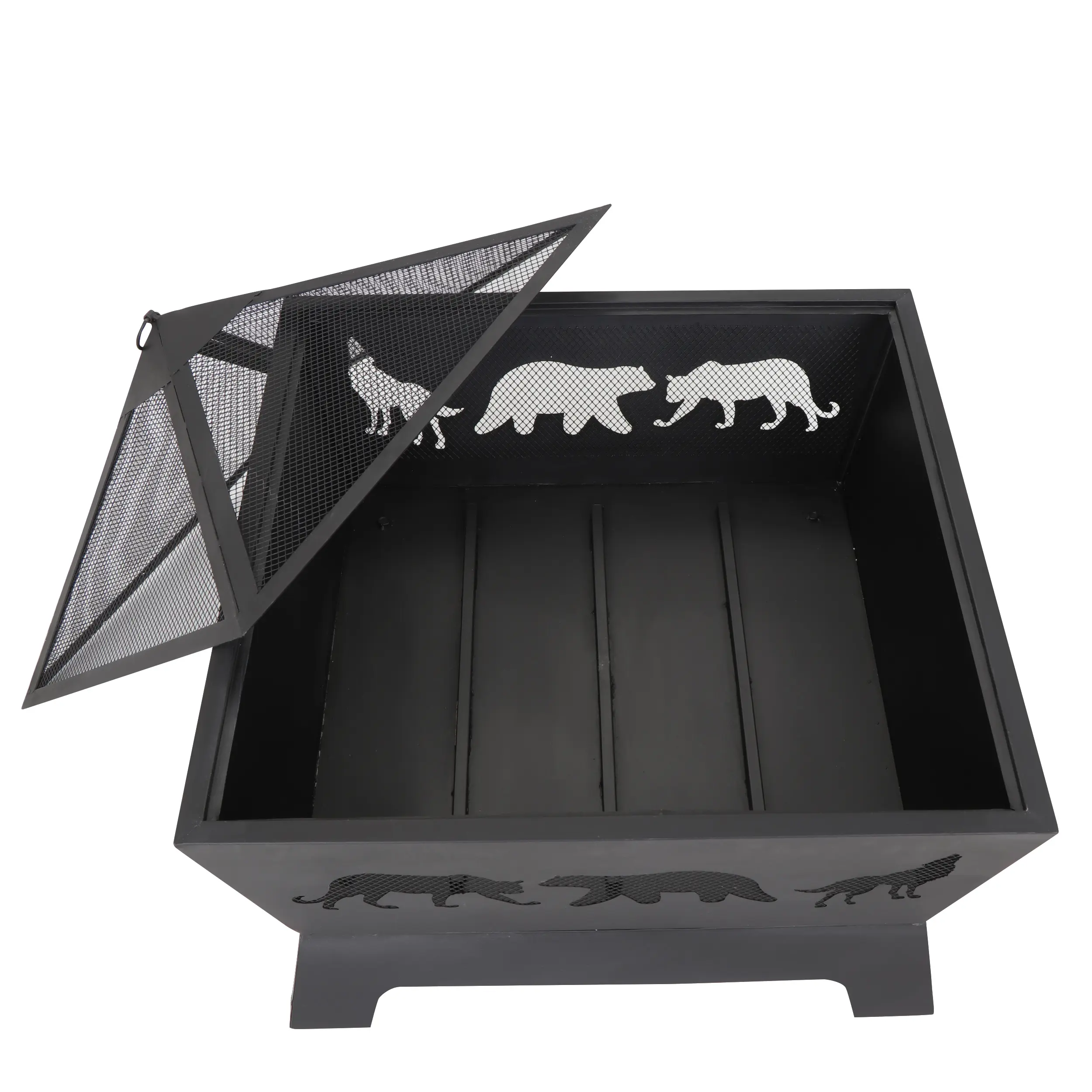 32-inch square heavy-duty steel frame wood-burning tabletop fire basin set, outdoor patio furniture, backyard decoration, suitable for family gardens, camping essential.