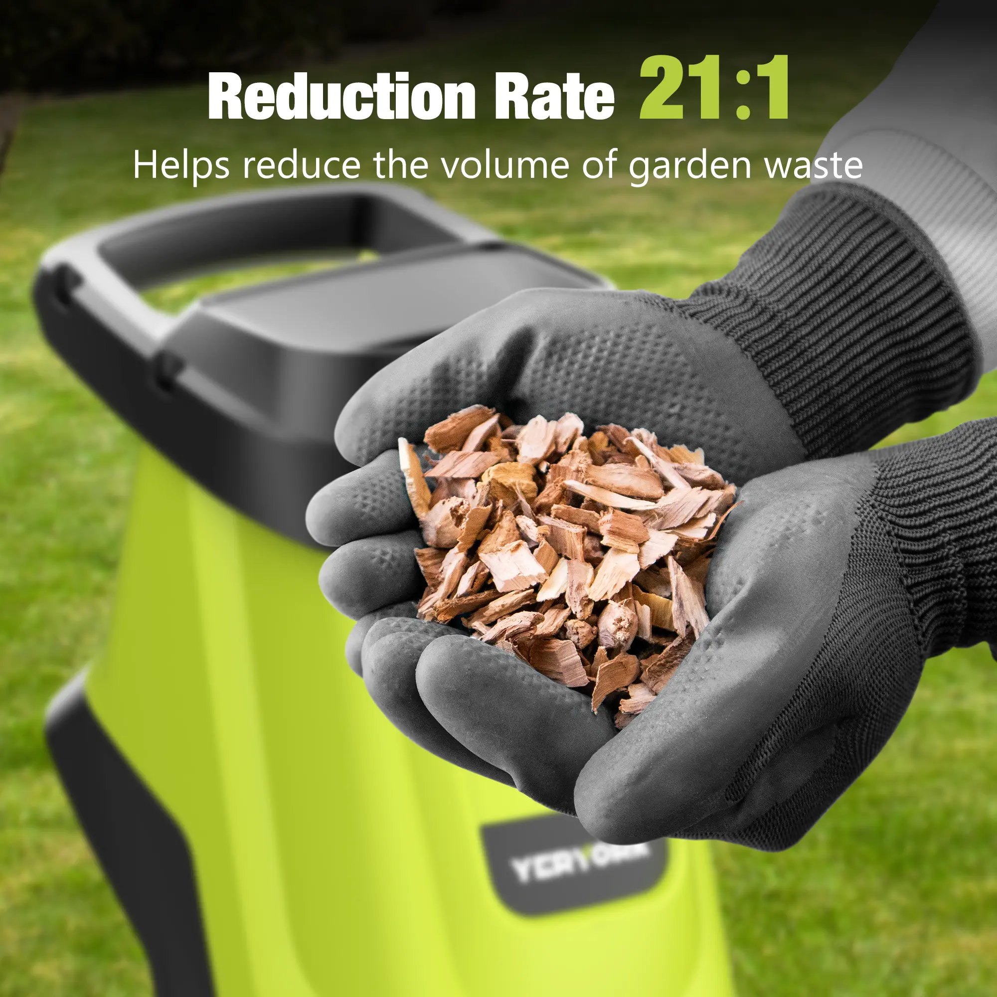15-Amp Wood Chipper & Shredder, with 1.8" Feed Hopper, 45L Collection Bag, for Yard Waste, Branches, and Leaves.