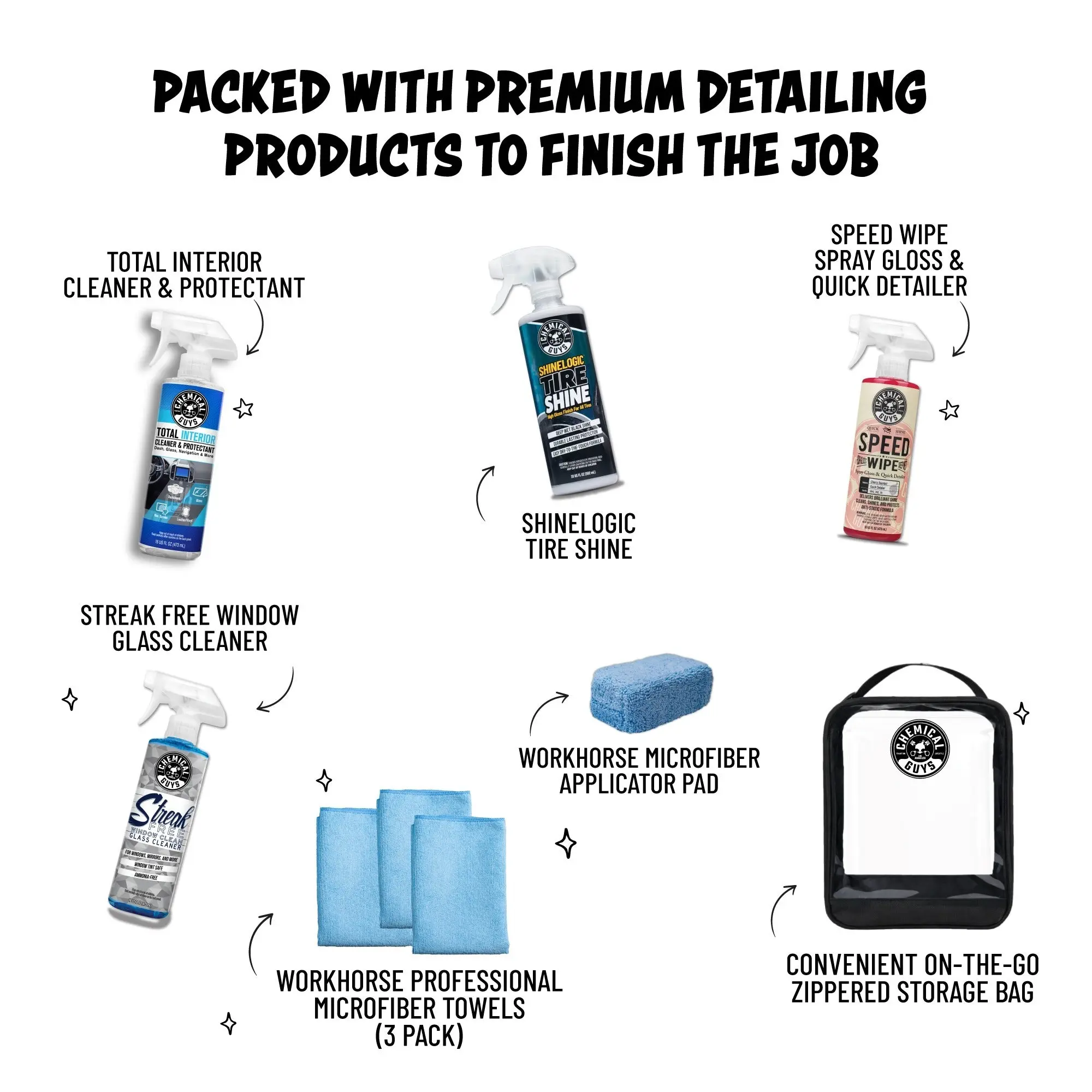 Touch-Up & Shine Kit – Interior & Exterior Detailing Bundle | Remove Drips, Restore Shine, Clean Tires, Glass & Cabin | Trunk-Ready On-the-Go Kit with Microfiber Towels & Storage Bag Anytime | Car Care
