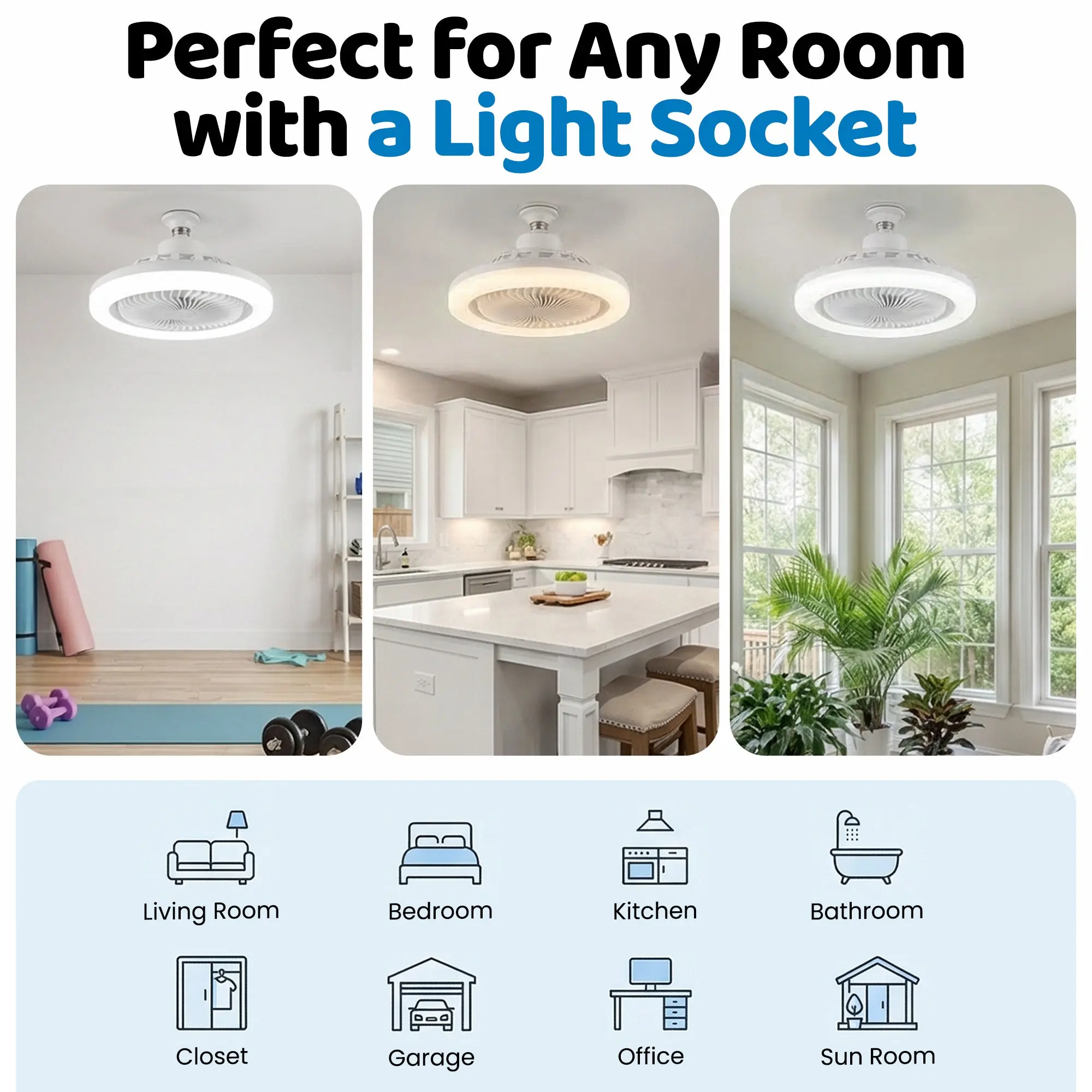 Socket Air - Light Socket Fan Light with RGB Color Changing