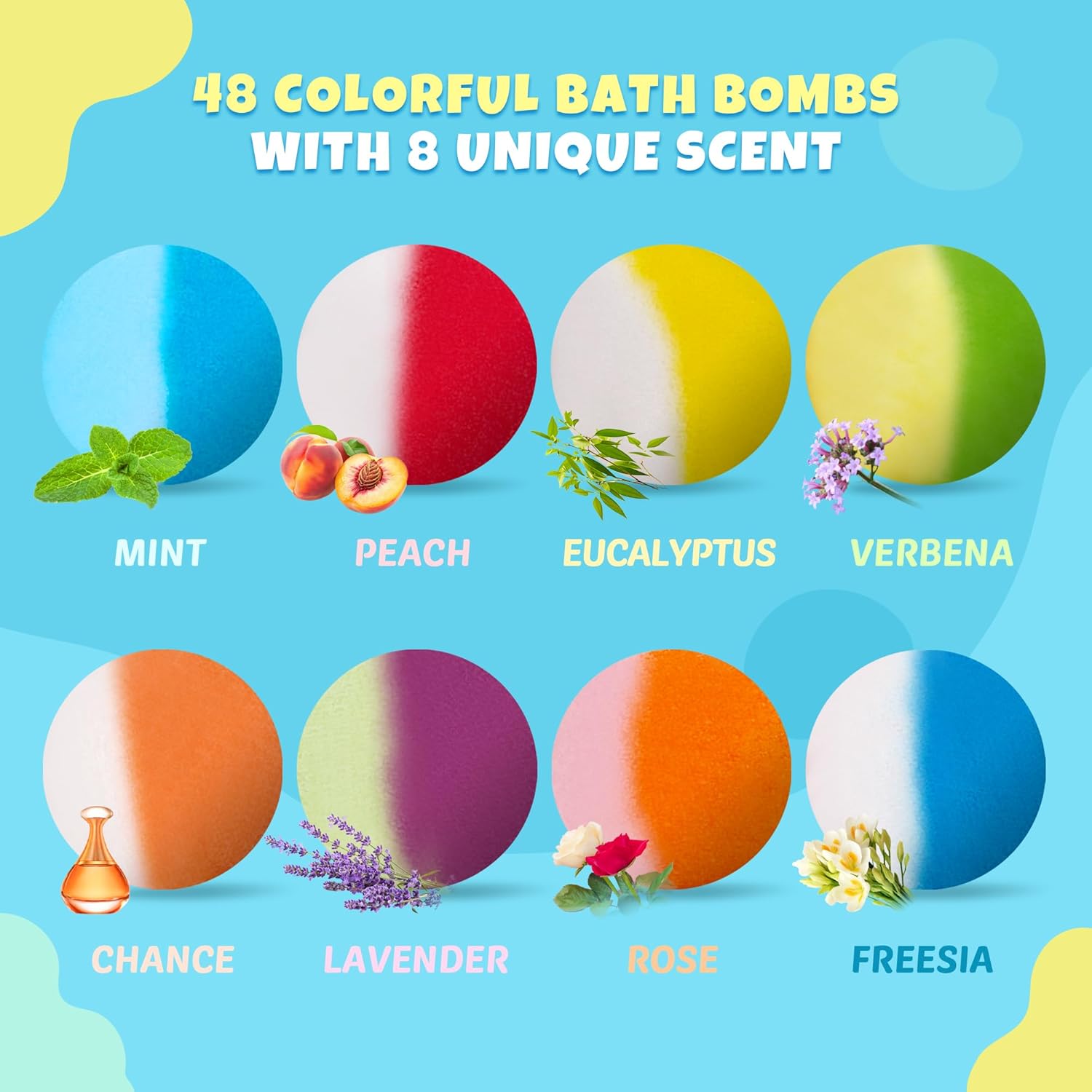 48pcs Bath Bombs for Kids with Toy Inside, Organic Colorful Bubble Bath for Kids Safe, Best Birthday, Party