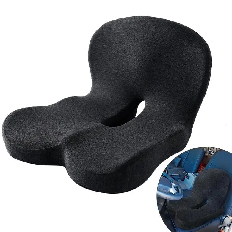 Ergonomic 2-in-1 Memory Foam Seat Cushion & Back Support Pillow - Non-Slip Tailbone Office Chair Pad for Sciatica & Lower Back Pain Relief, Car Drives Gift
