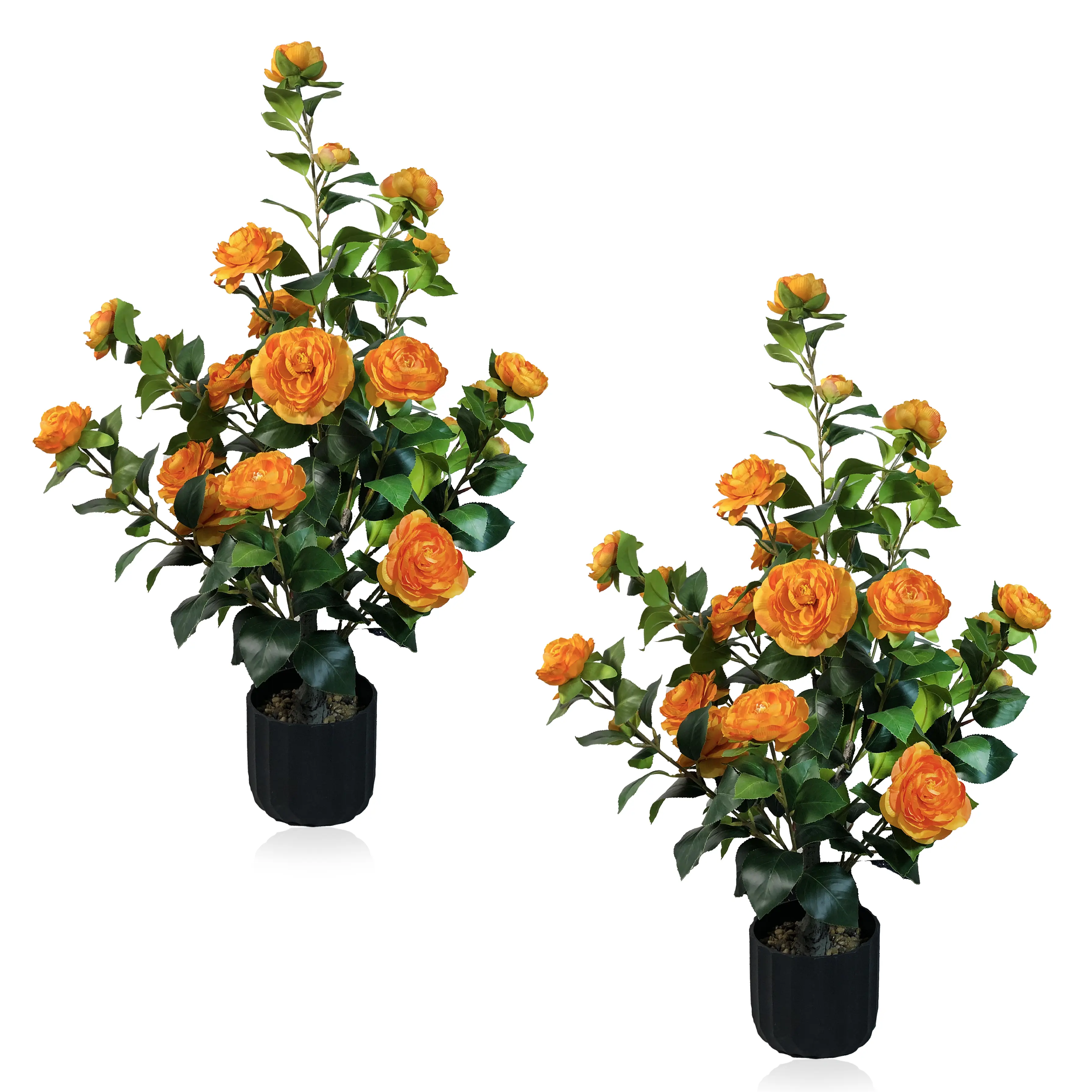 2 Pcs 3-foot Camellia Tree with Decorative Pebbles, Flower Pot, 24 Realistic Flowers, 188 Leaves for Indoor, outdoor courtyard Home Decor