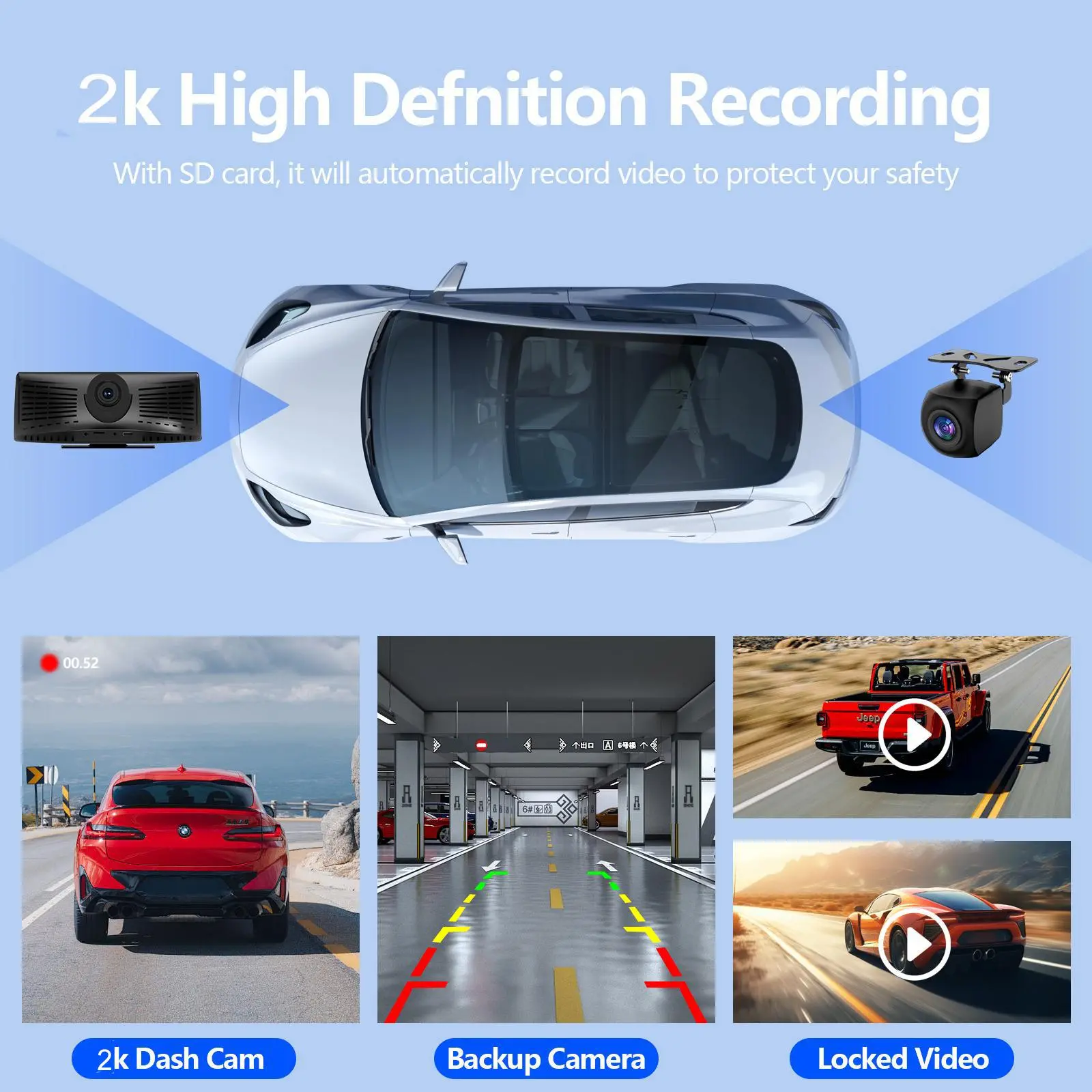 2026 Dash Cam with 8.14'' Wireless CarPlay Touchscreen – 2K Front & 1080P Rear Camera, Android Auto, GPS & Bluetooth