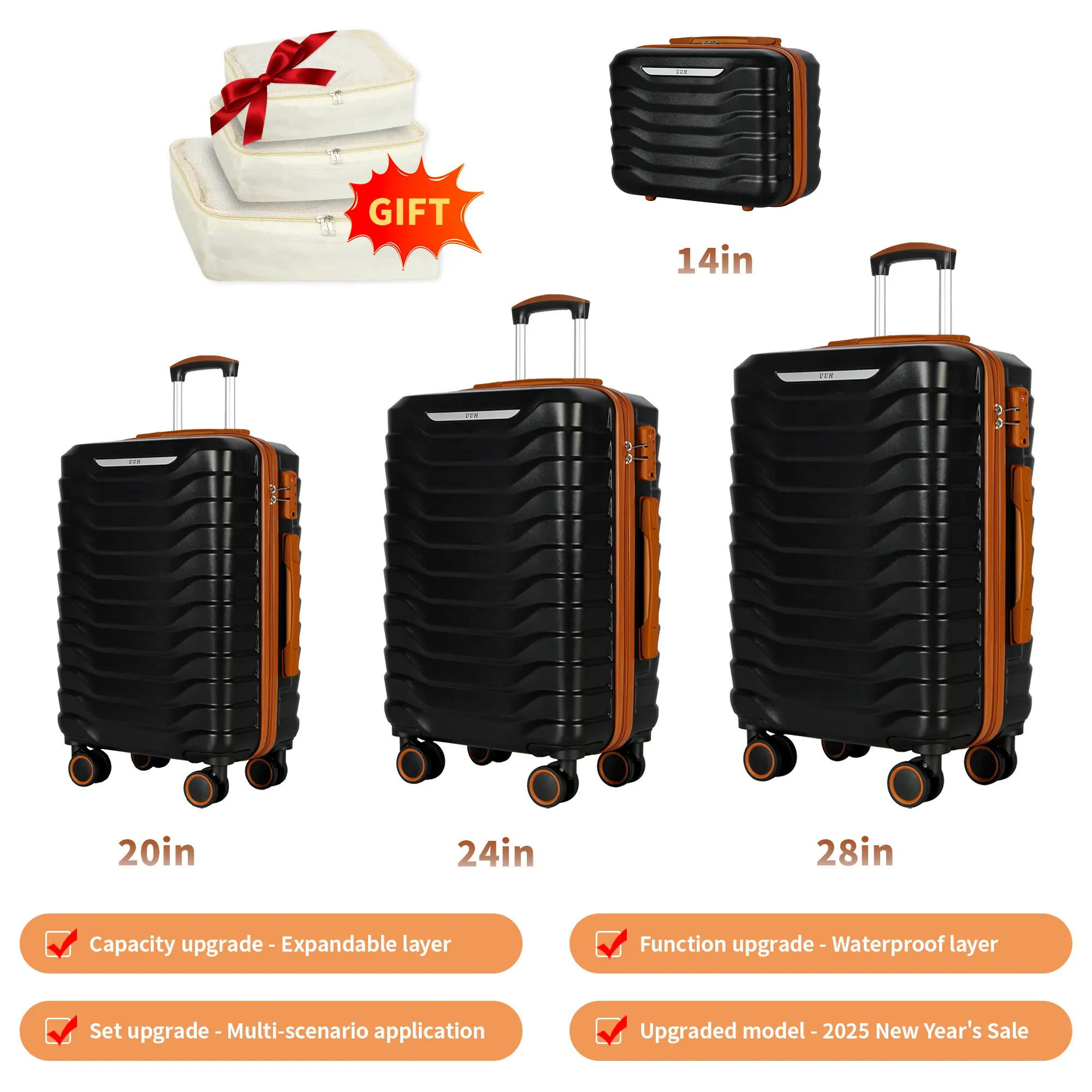 Expandable Luggage Sets 9pcs/8pcs/7pcs/4pcs Suitcase Sets With Water-Proof and Expandable Layer Makeup Bag Side Hooks And TSA Lock