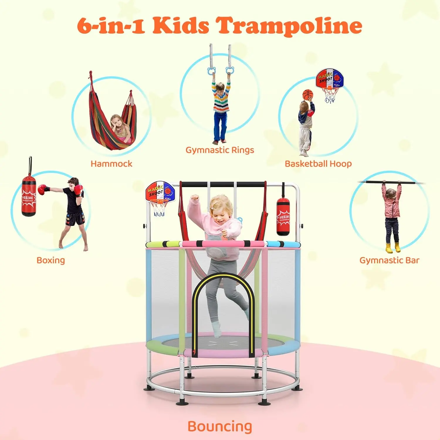 55"/60" Trampoline for Kids, No-Gap Jumping Mat, Easy to Assemble, Indoor/Outdoor, Ideal Gift for Boys and Girls,Summervibes