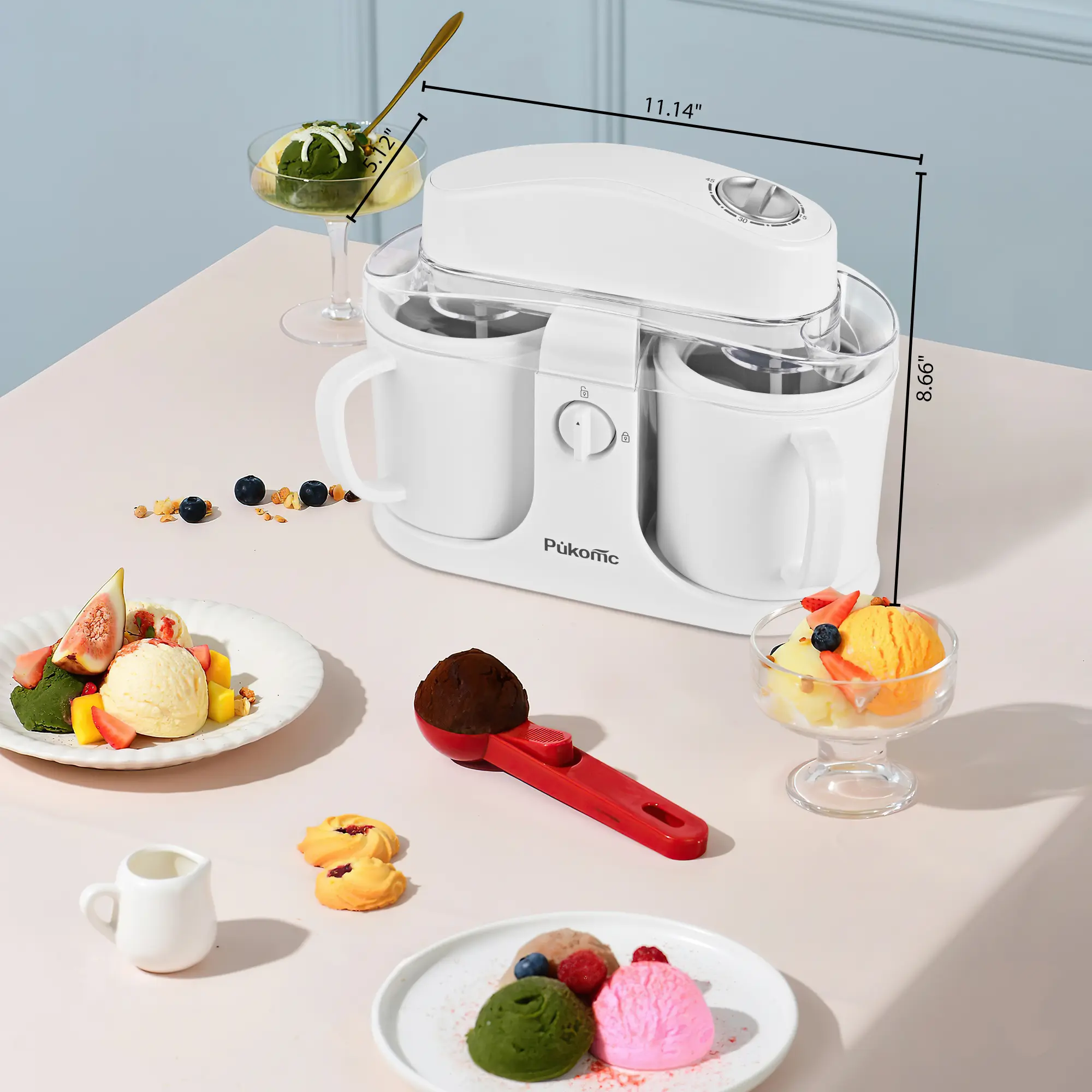 Ice Cream Maker Machine for Home Use with Two Ice Cream Bowls Simple Operation Easy to Clean White Easy Fast Use Perfect Dessert,The best Christmas New Year gift
