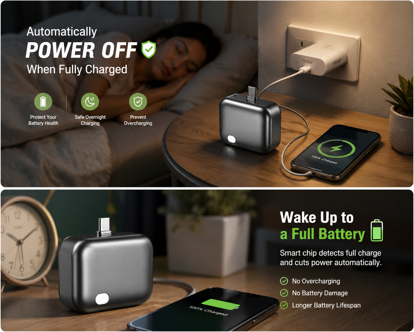 Sleep-Safe Charger  Built-in sleep protection helps prevent overcharging and keeps your battery healthier for longer