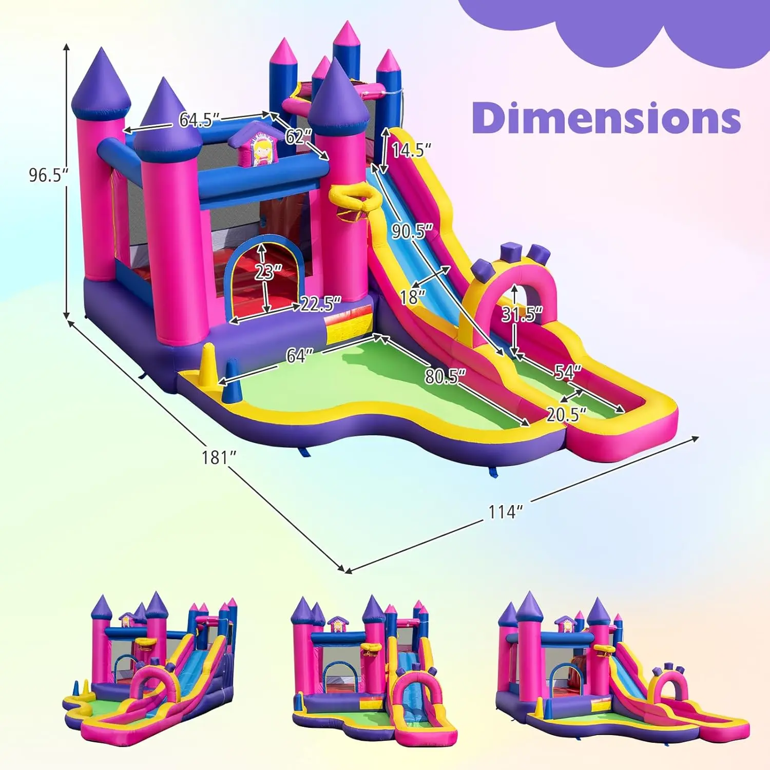 Inflatable Water Slide Bounce House with Air Blower, Backyard Water Park for Kids