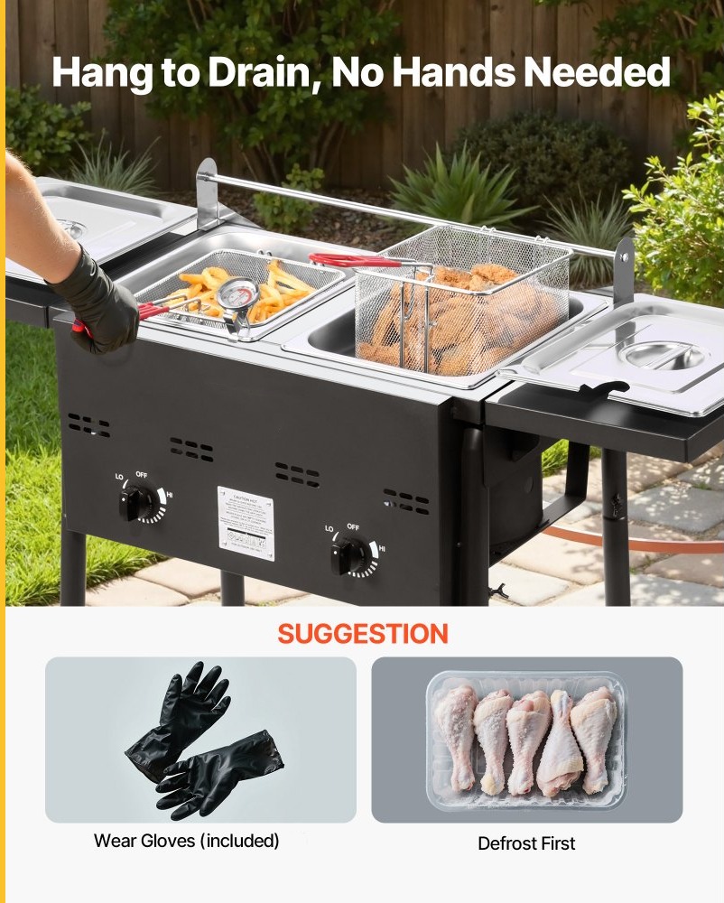 Factory wholesale promotion 80% OFF Outdoor Propane Deep Fryer, Dual-Tank 8QTx2 Commercial Fryer, Stainless Steel Cooker with Foldable Platform