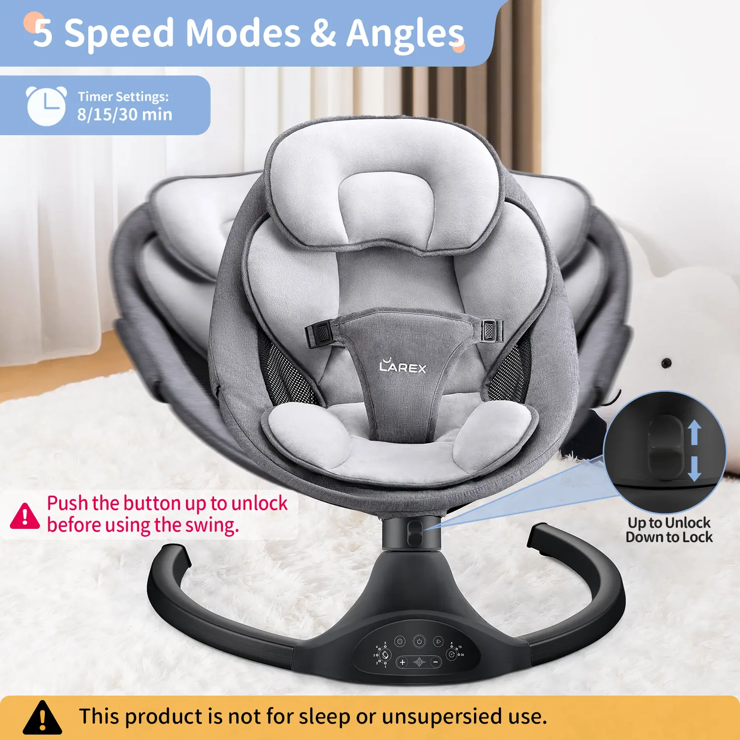 Baby Swing for Infants | Electric Bouncer for Babies,Portable Swing for Baby Boy Girl,Remote Control Indoor Baby Rocker with 5 Sway Speeds,1 Seat Positions,10 Music and Bluetooth Summer Vibes