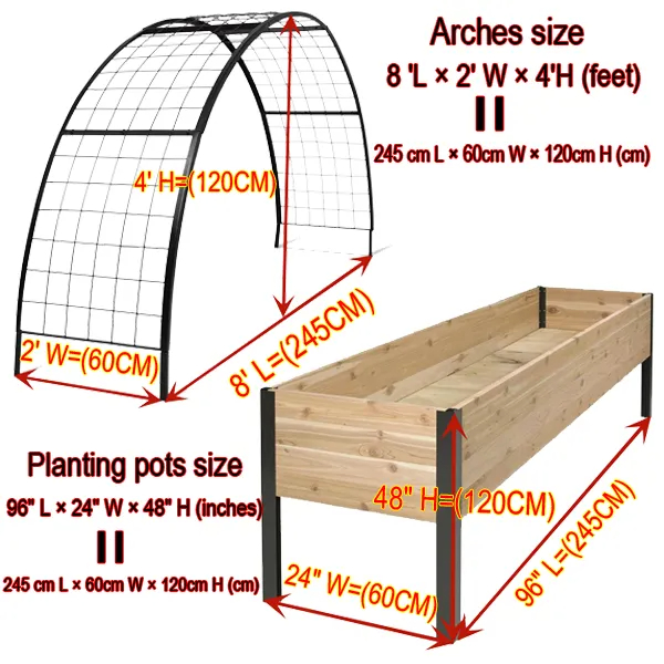 8' X 2' x 4' Self-Watering Eco-Stained Elevated Planter Box+ Arch Trellis
