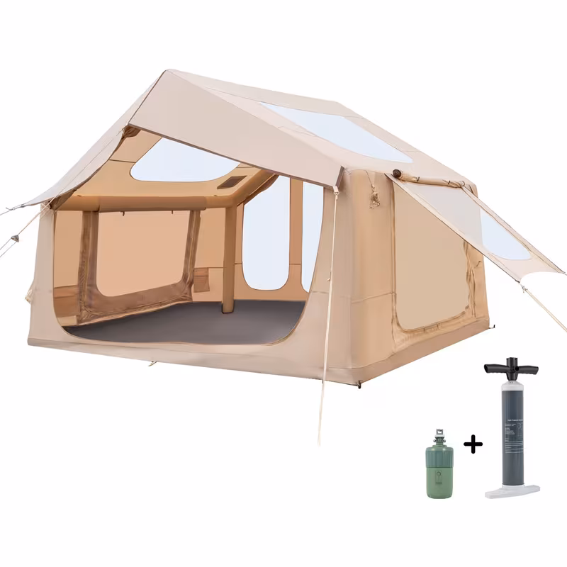 Inflatable Camping Tent, with Electric Air Pump, 4 Season Windproof, Clear Skylight & 420D Oxford, Air Tent with Mesh Windows/Doors